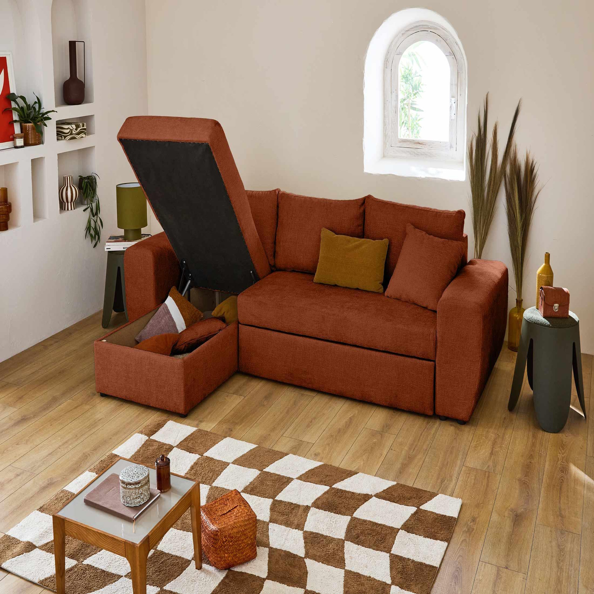 Voir la diapositive 3 : BEST MOBILIER Milan - canapé d'angle réversible 4 places - convertible avec coffre - en velours texturé