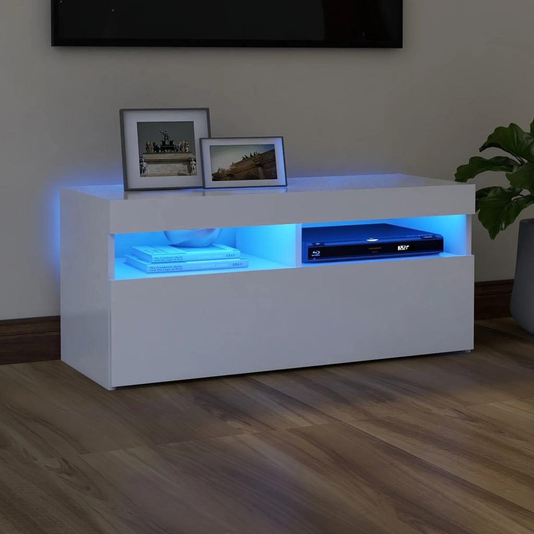 Voir la diapositive 1 : VIDAXL Meuble TV avec lumieres LED blanc 90x35x40 cm