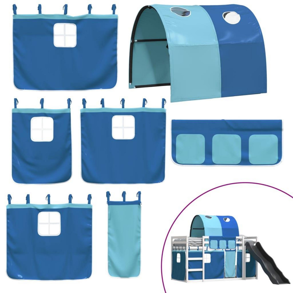 VIDAXL Lit superpose sans matelas avec toboggan et rideaux 90x190 cm