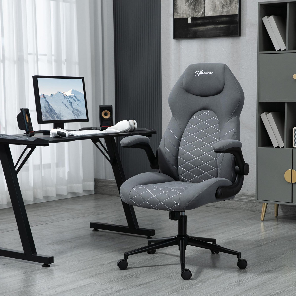 VINSETTO Fauteuil de bureau chaise de bureau ergonomique hauteur réglable pivotant 360° accoudoirs relevables tissu anthracite