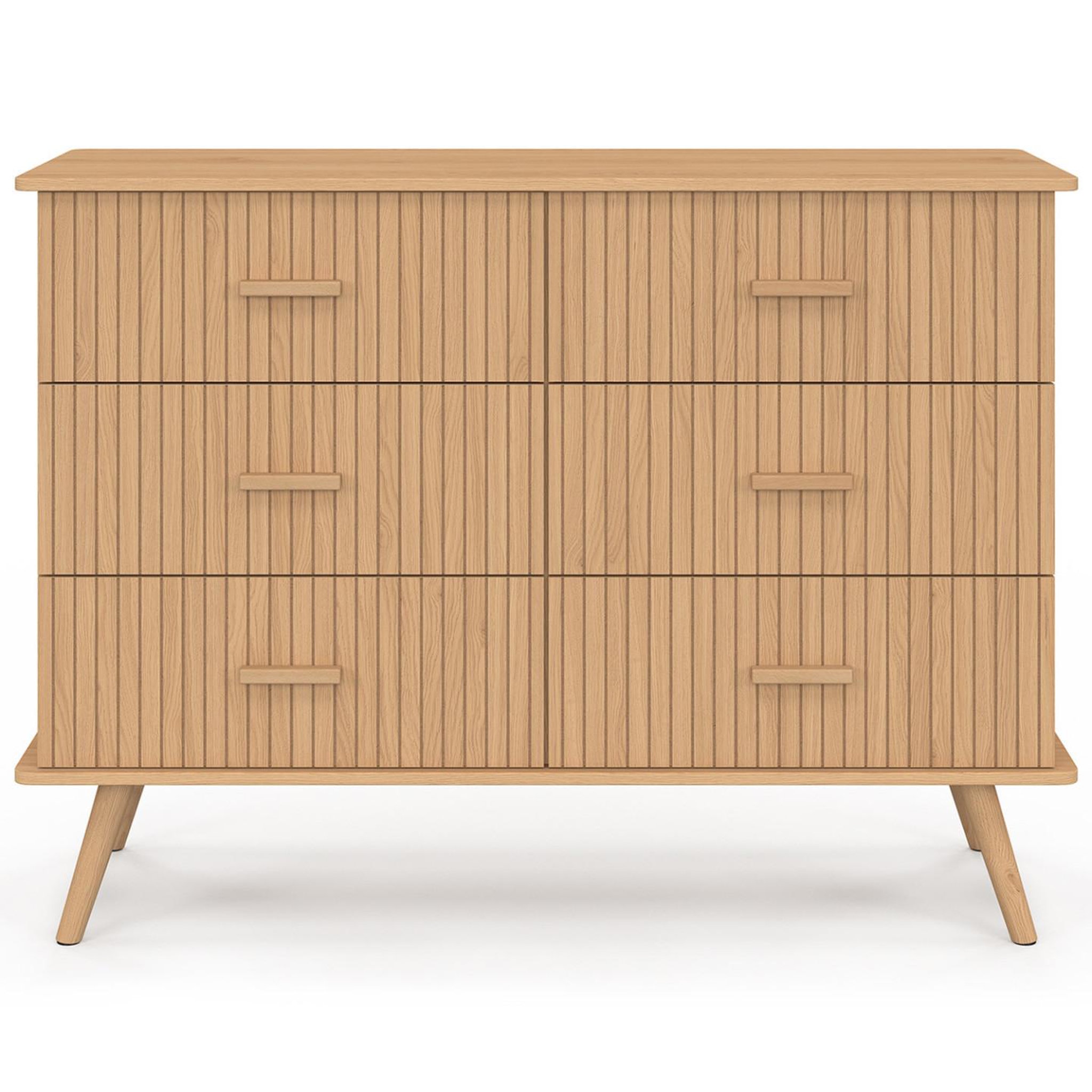 Voir la diapositive 3 : ID MARKET Commode 6 tiroirs juliette 110 cm effet lattes tasseau bois coloris chêne