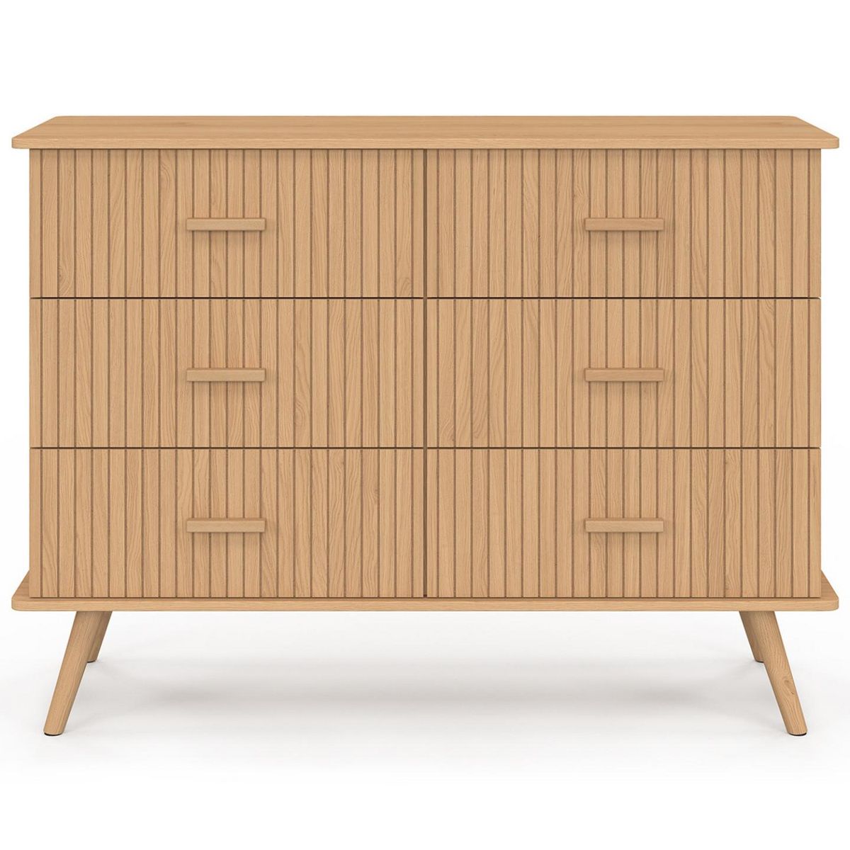 ID MARKET Commode 6 tiroirs JULIETTE 110 cm effet lattes tasseau bois coloris chêne