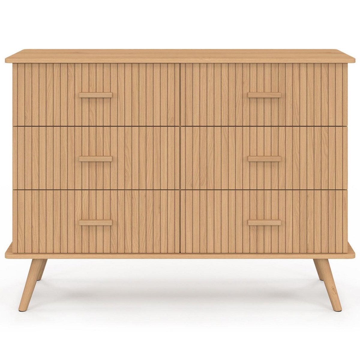 ID MARKET Commode 6 tiroirs JULIETTE 110 cm effet lattes tasseau bois coloris chêne