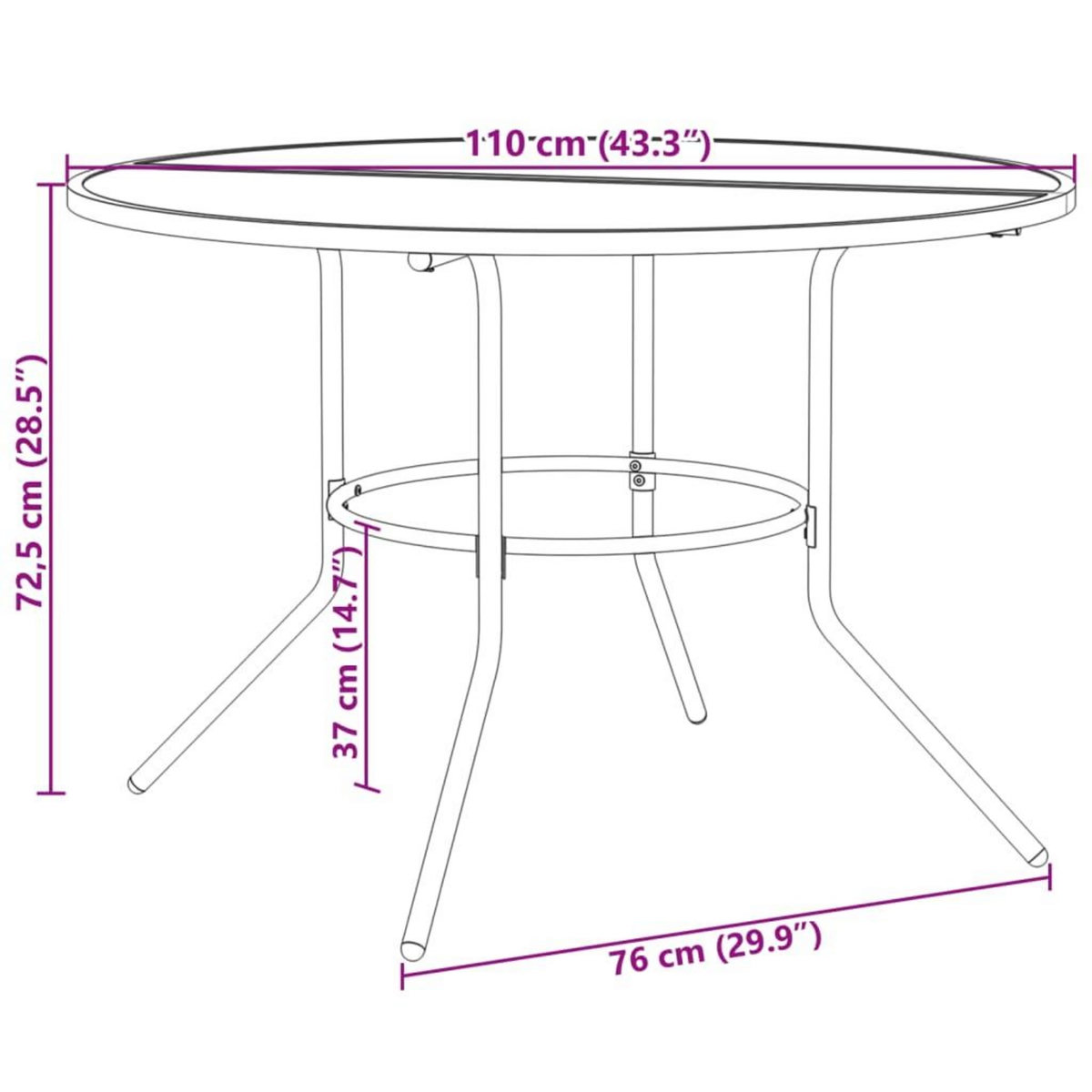 VIDAXL Table de patio ronde anthracite acier enduit de poudre