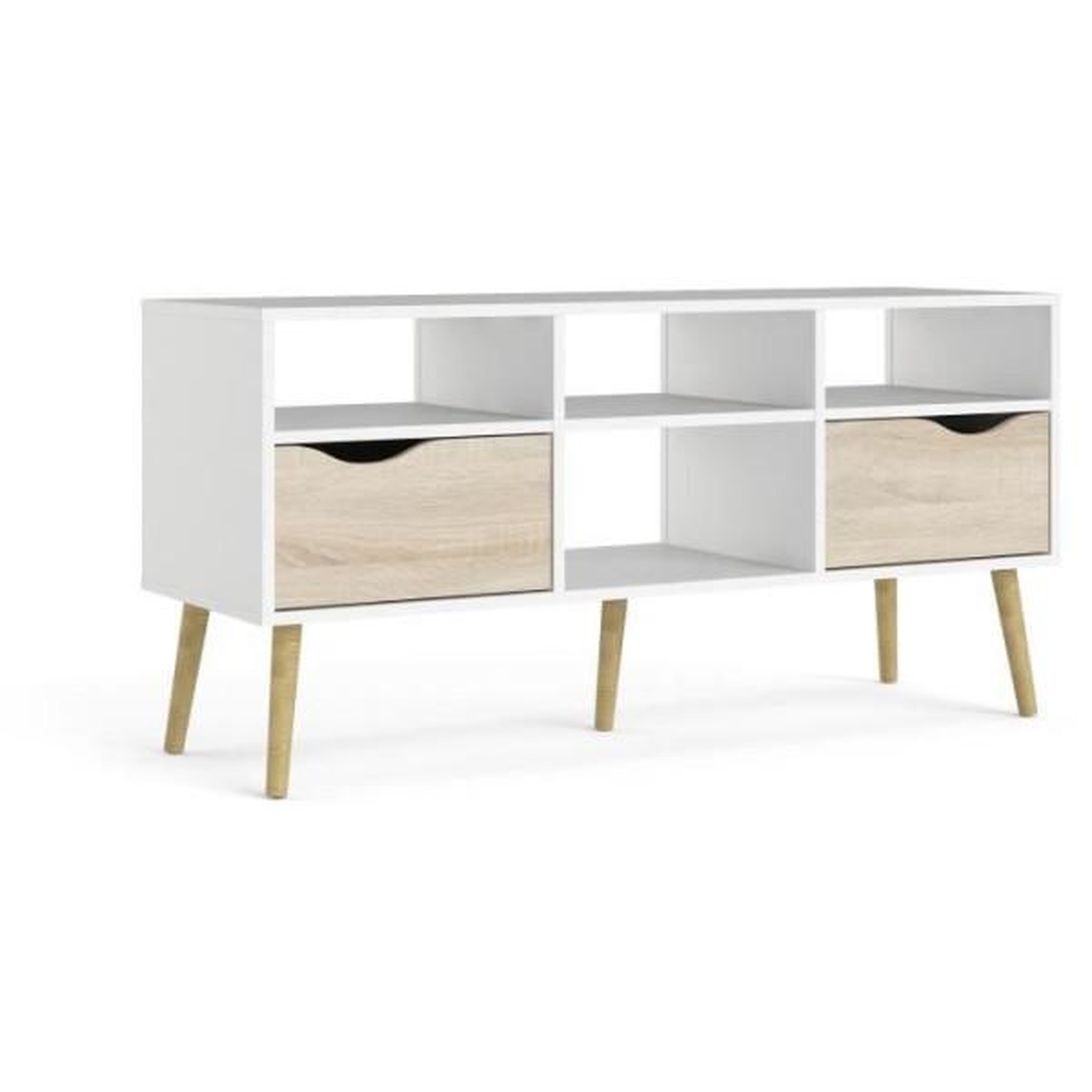 MARKET24 Meuble tv - 4 niches 2 tiroirs - blanc / chene - 117,2 x 39,1 x 57,4 cm aro