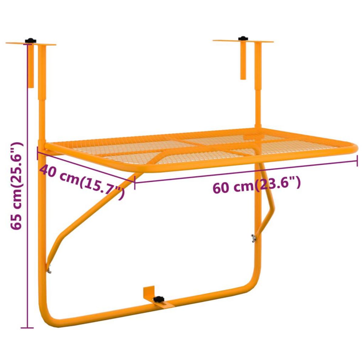 VIDAXL Table de balcon Jaune 60x40 cm Acier