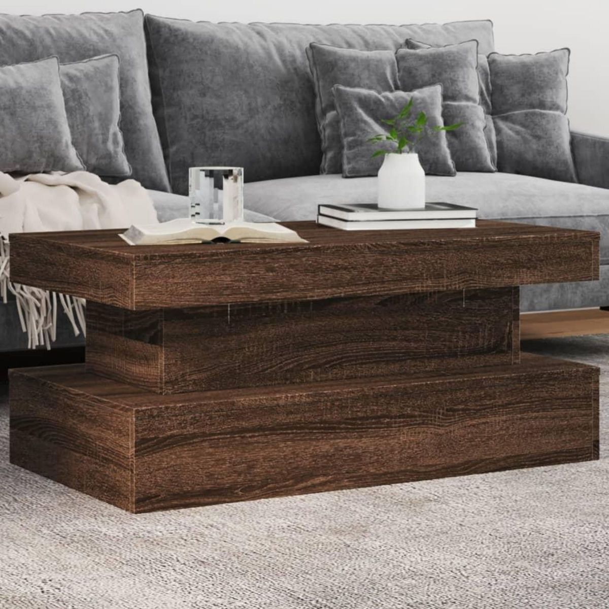 VIDAXL Table basse avec lumieres LED chene marron 90x50x40 cm