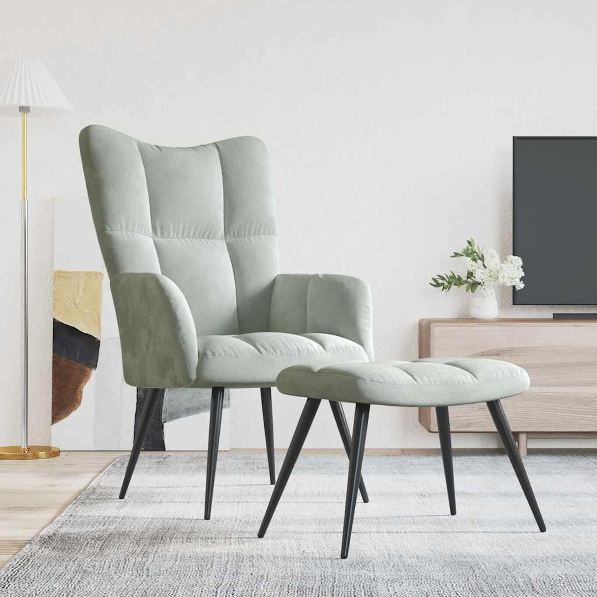 VIDAXL Chaise de relaxation avec tabouret Gris clair Velours