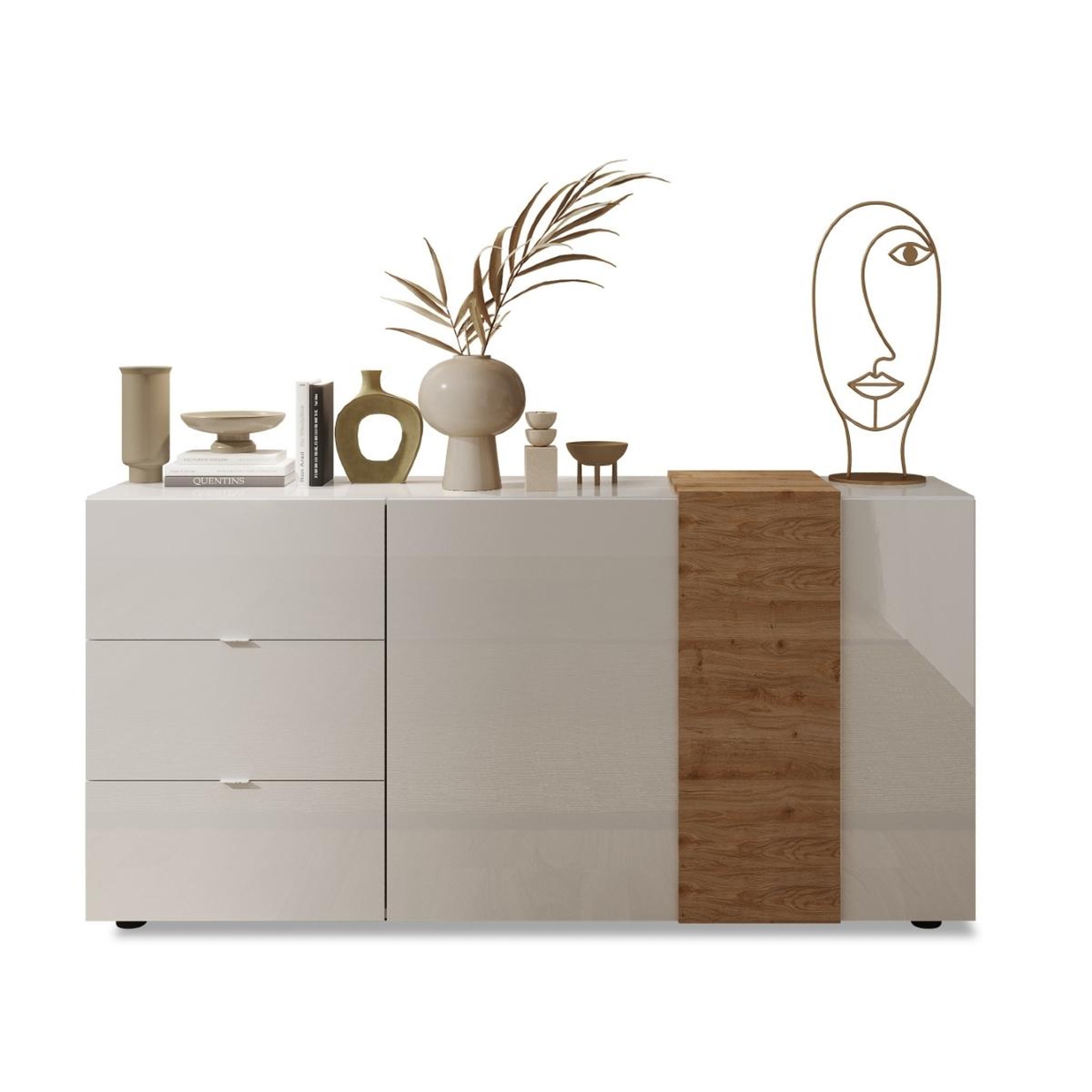 JLC KREATION Buffet bas moderne blanc et bois 2 portes-3 tiroirs SIA