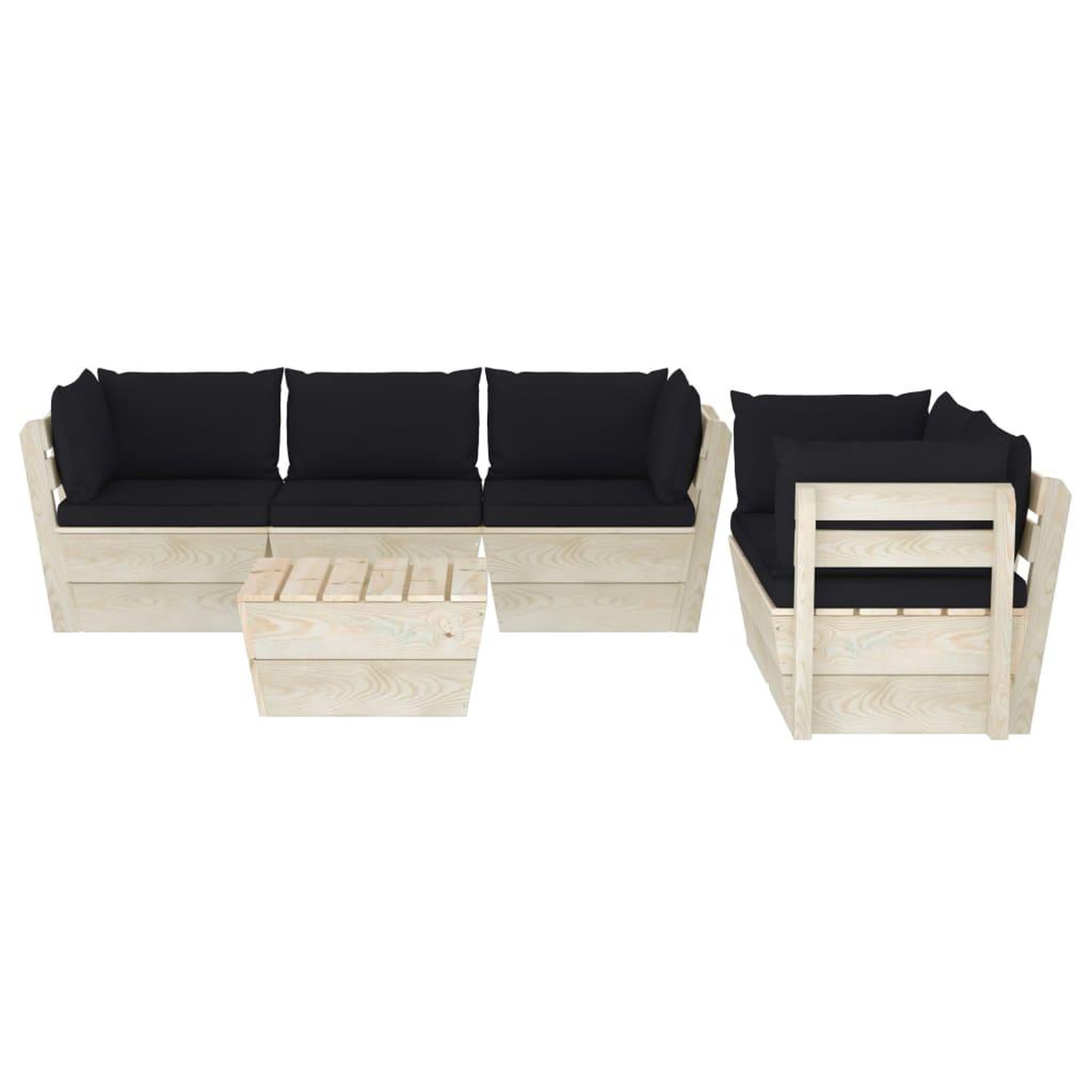 Voir la diapositive 3 : VIDAXL Salon de jardin palette 6 pcs avec coussins bois d'epicea
