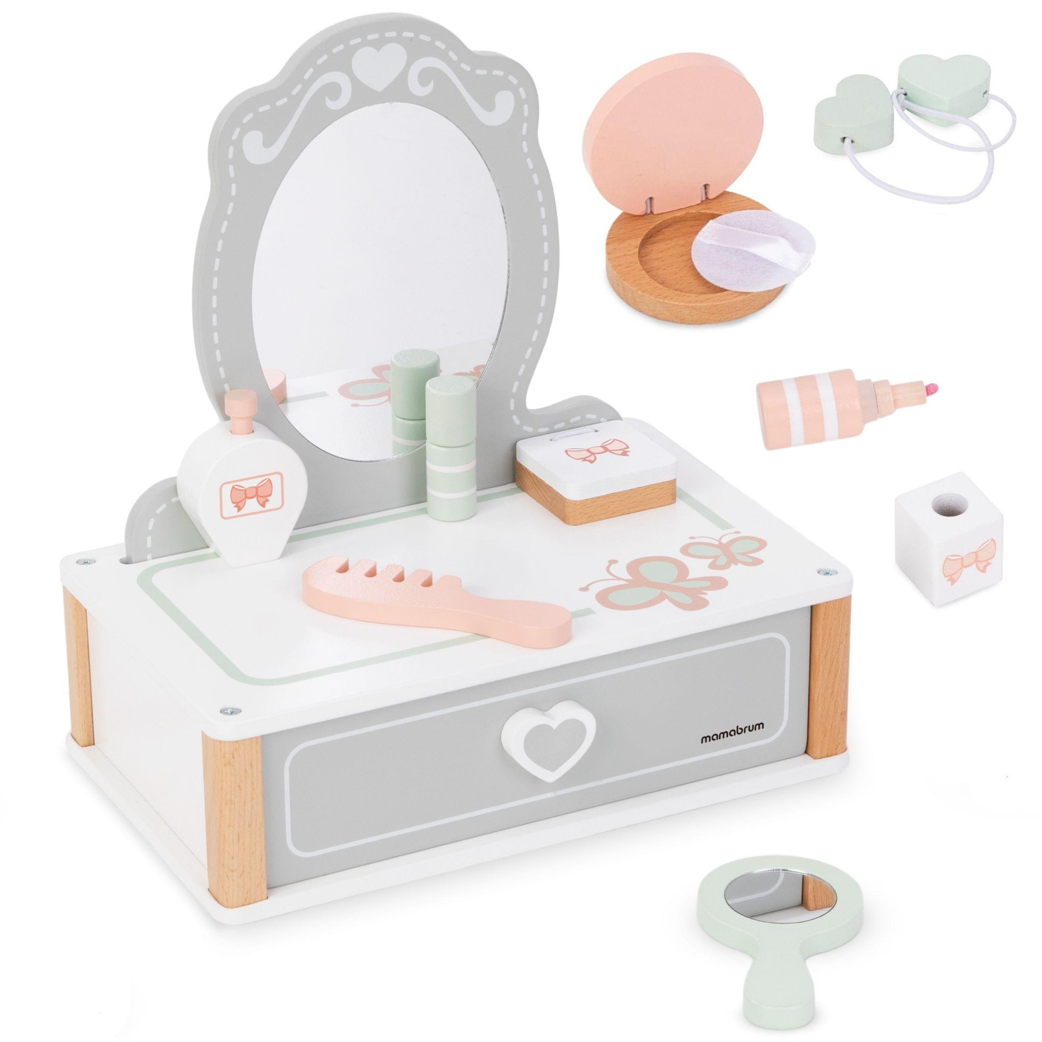 MAMABRUM Coiffeuse Bois Enfant Mamabrum Miroir Tiroir Accessoires Maquillage 3 Ans+