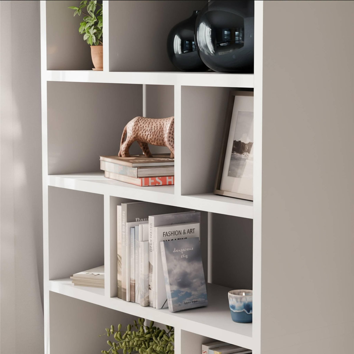 SWEEEK Etagère bibliothèque asymétrique 5 niveaux 10 compartiments. casiers. effet bois blanc. L 111.2 x P 39 x H 190cm