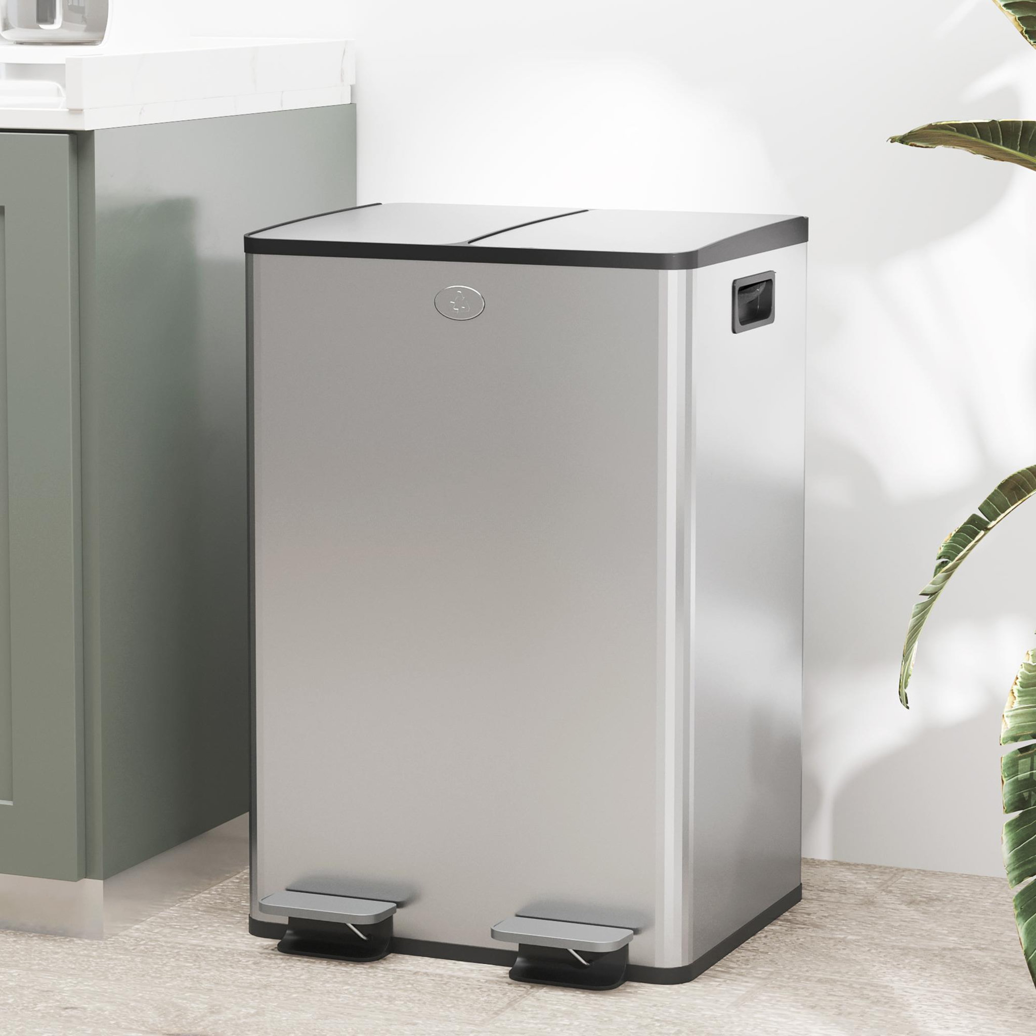 Voir la diapositive 2 : HOMCOM Poubelle de cuisine tri selectif 2 x 28l - poubelle à pédales - acier inox