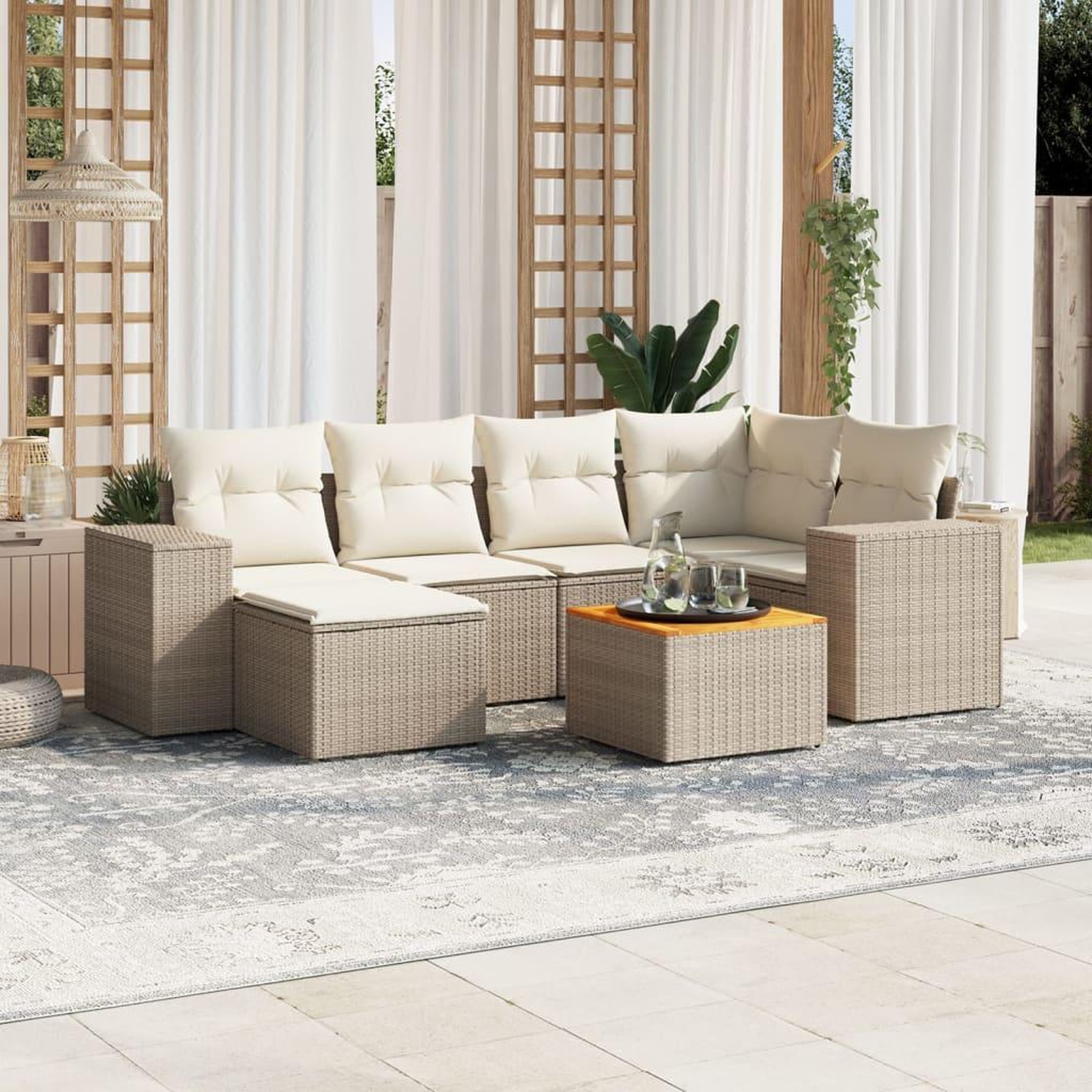 VIDAXL Salon de jardin avec coussins 7 pcs beige resine tressee