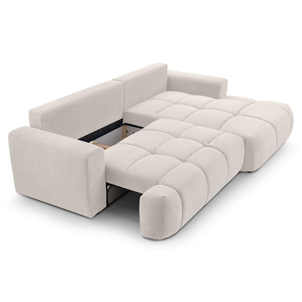 BEST MOBILIER Leonie - canapé d'angle droit 4 places convertible avec coffre en velours texturé