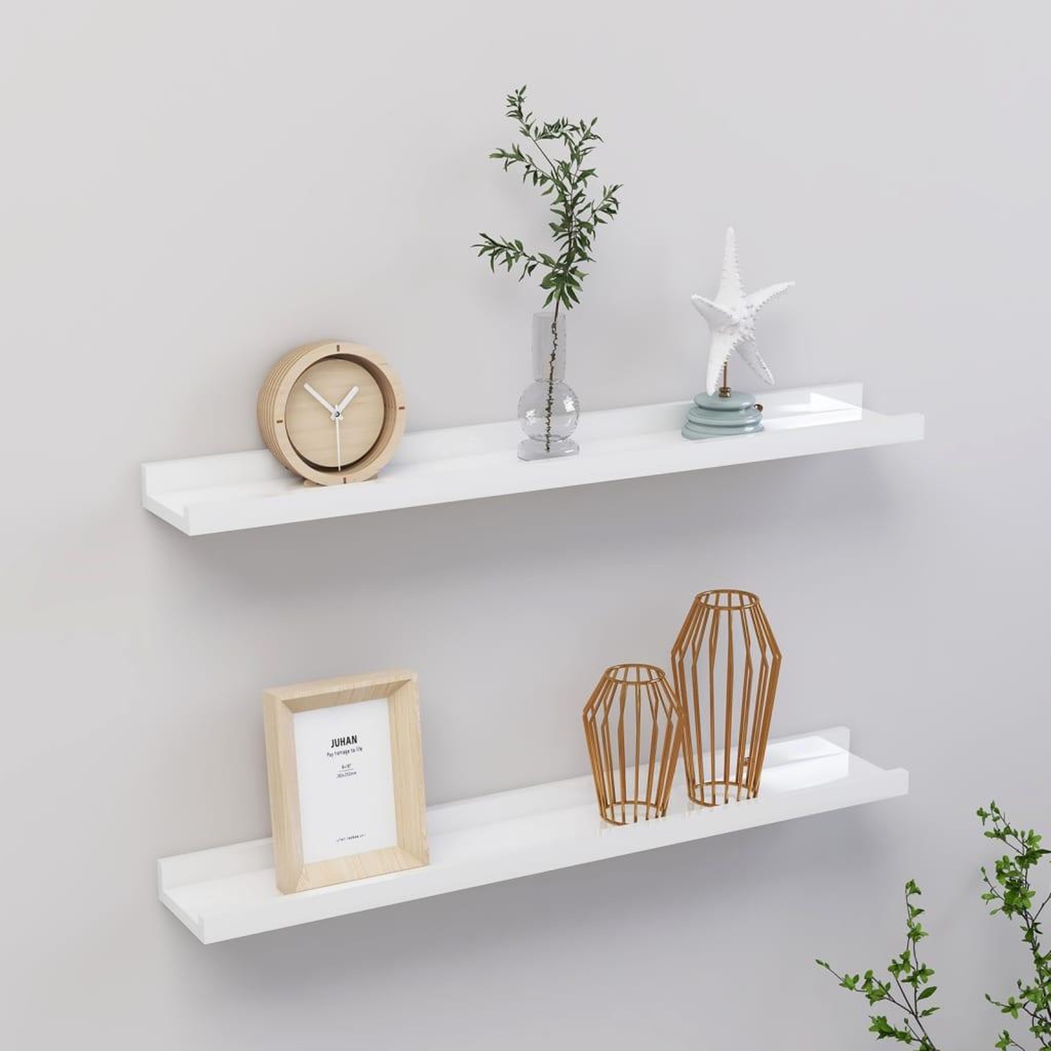 Voir la diapositive 1 : VIDAXL Etageres murales 2 pcs Blanc brillant 60x9x3 cm