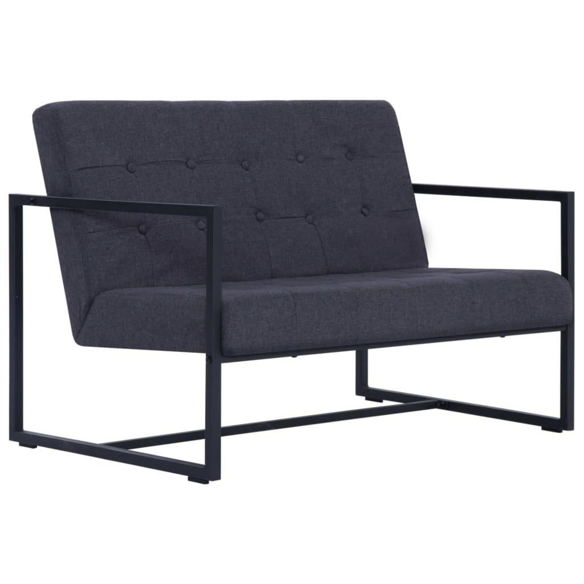 VIDAXL Sofa a 2 places avec accoudoirs Gris fonce Acier et tissu