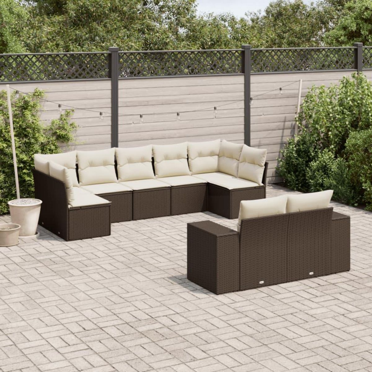 VIDAXL Salon de jardin avec coussins 9 pcs marron resine tressee