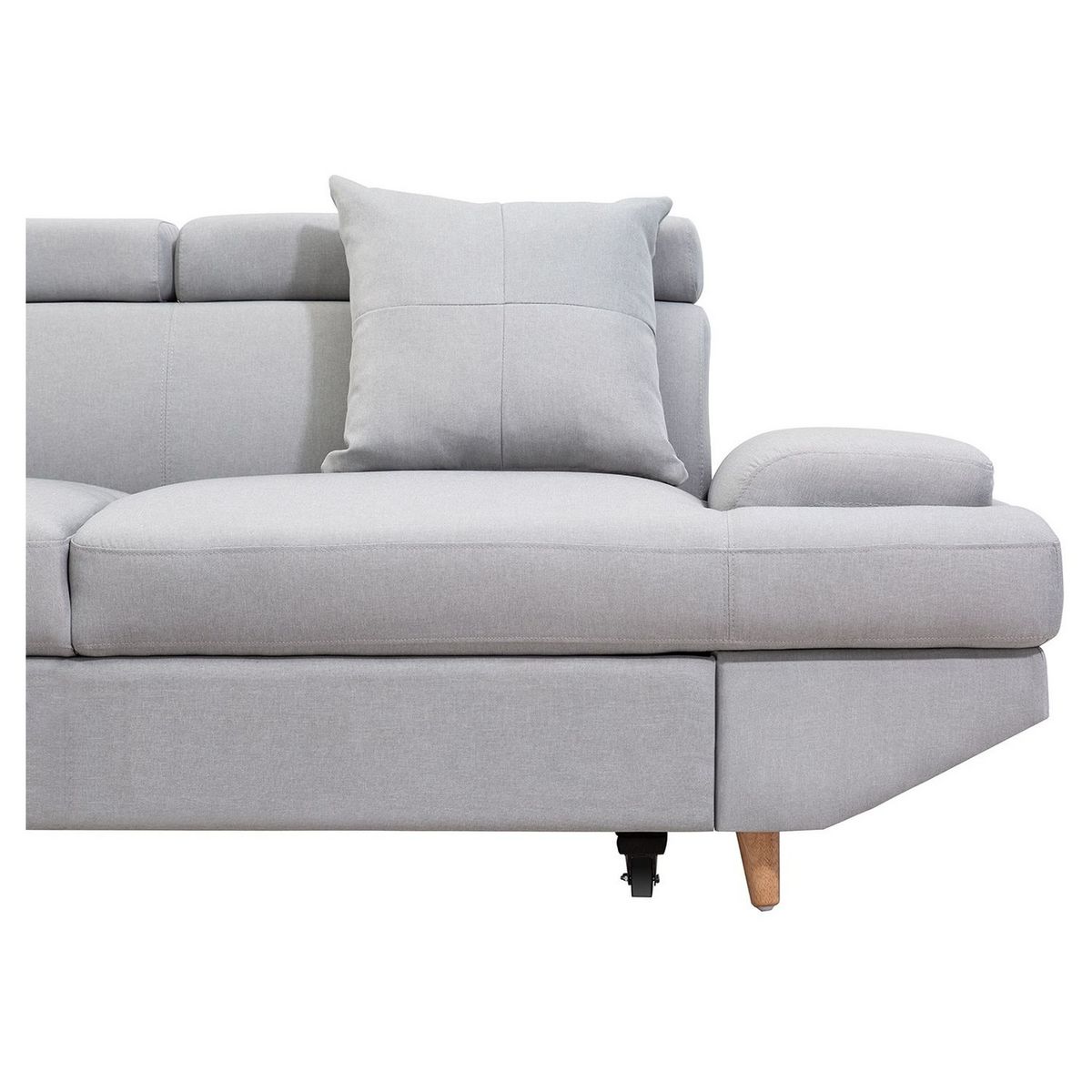 Canapé d'angle gauche convertible 5 places tissu pieds bois clair MARIUS 