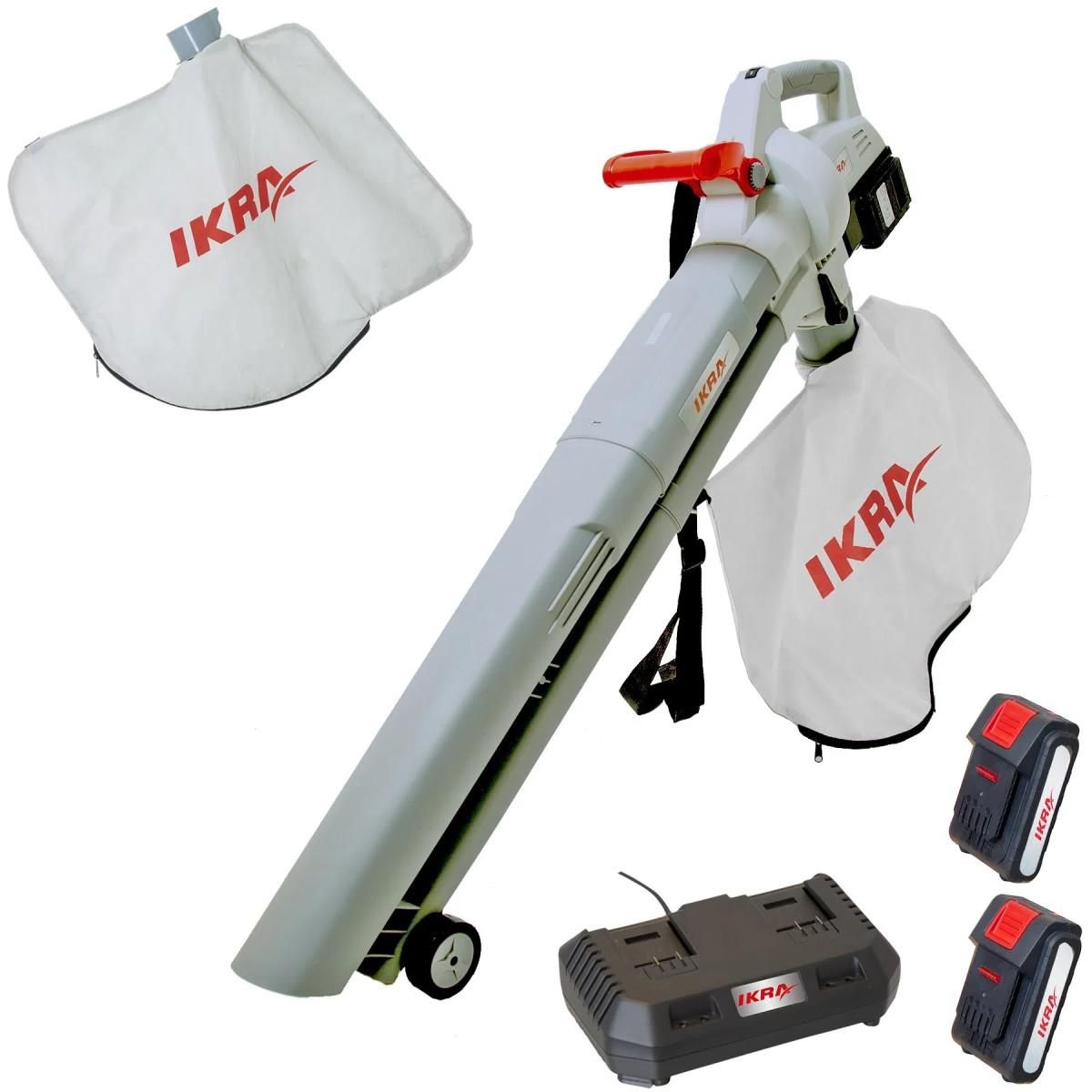 Ikra Souffleur de feuilles 3en1 Aspirateur Broyeur Souffleur 40V + 2 batteries lithium + Chargeur Double + Sac 45L IKRA