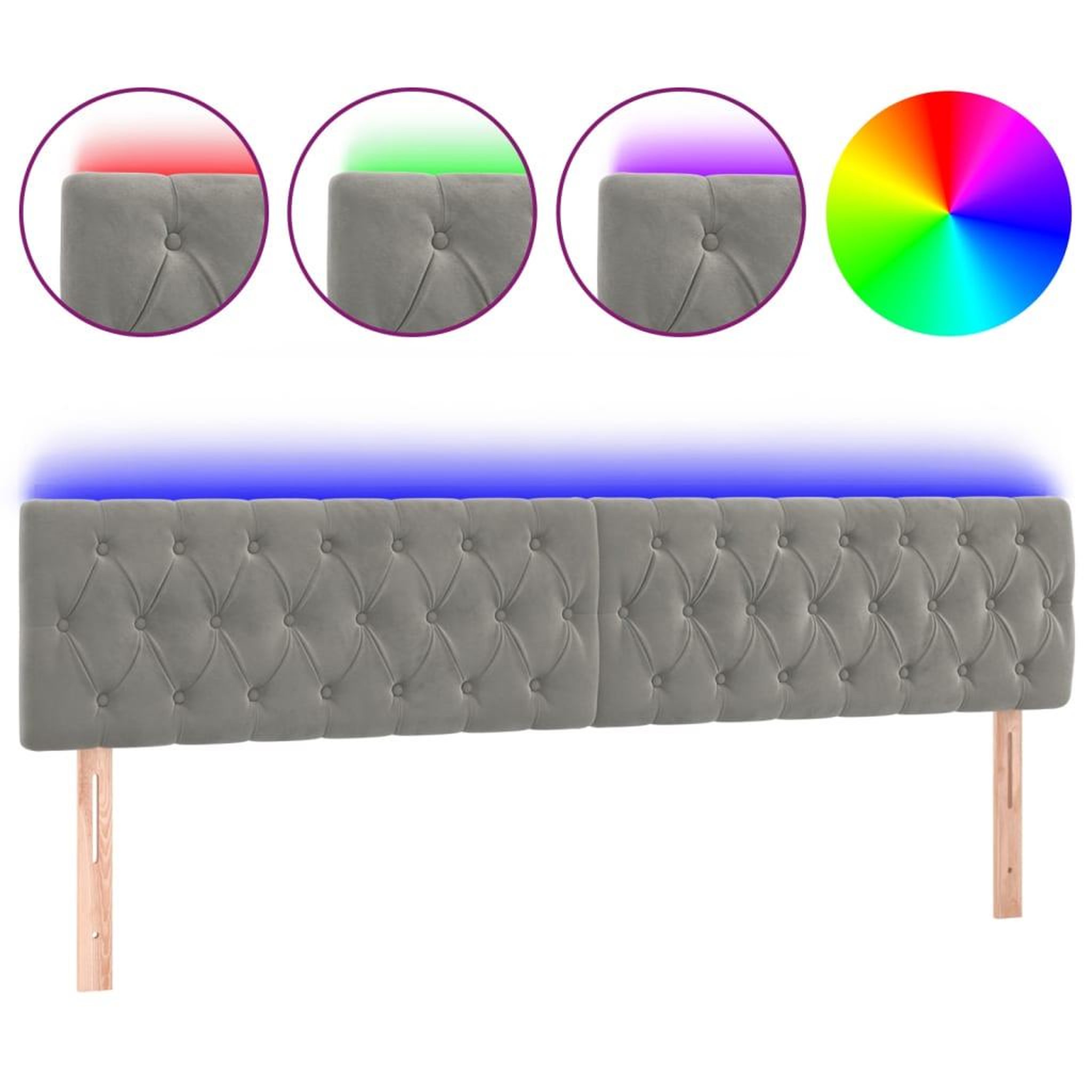 Voir la diapositive 2 : VIDAXL Tete de lit a LED Gris clair 180x7x78/88 cm Velours