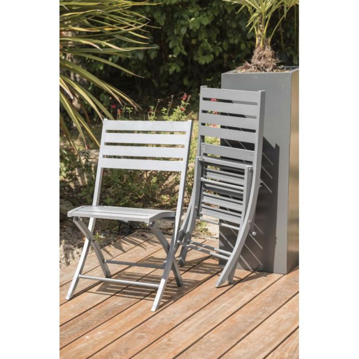 Paris Prix Lot de 2 Chaises de Jardin Pliantes  Marius  82cm Gris