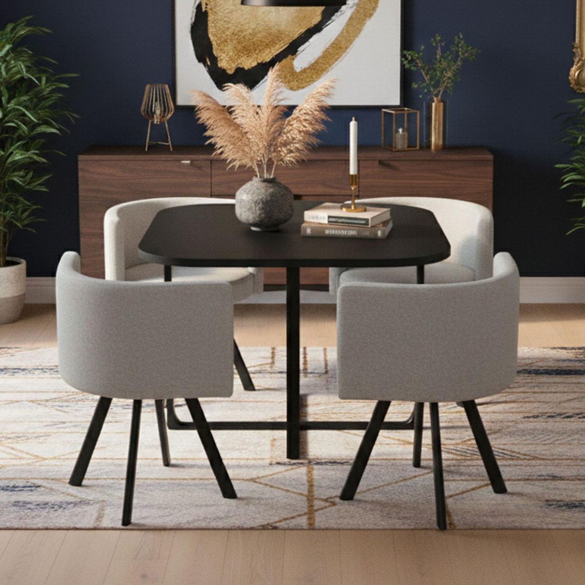 Voir la diapositive 3 : Paris Prix Ensemble table & 4 chaises  oslo  90cm noir & gris