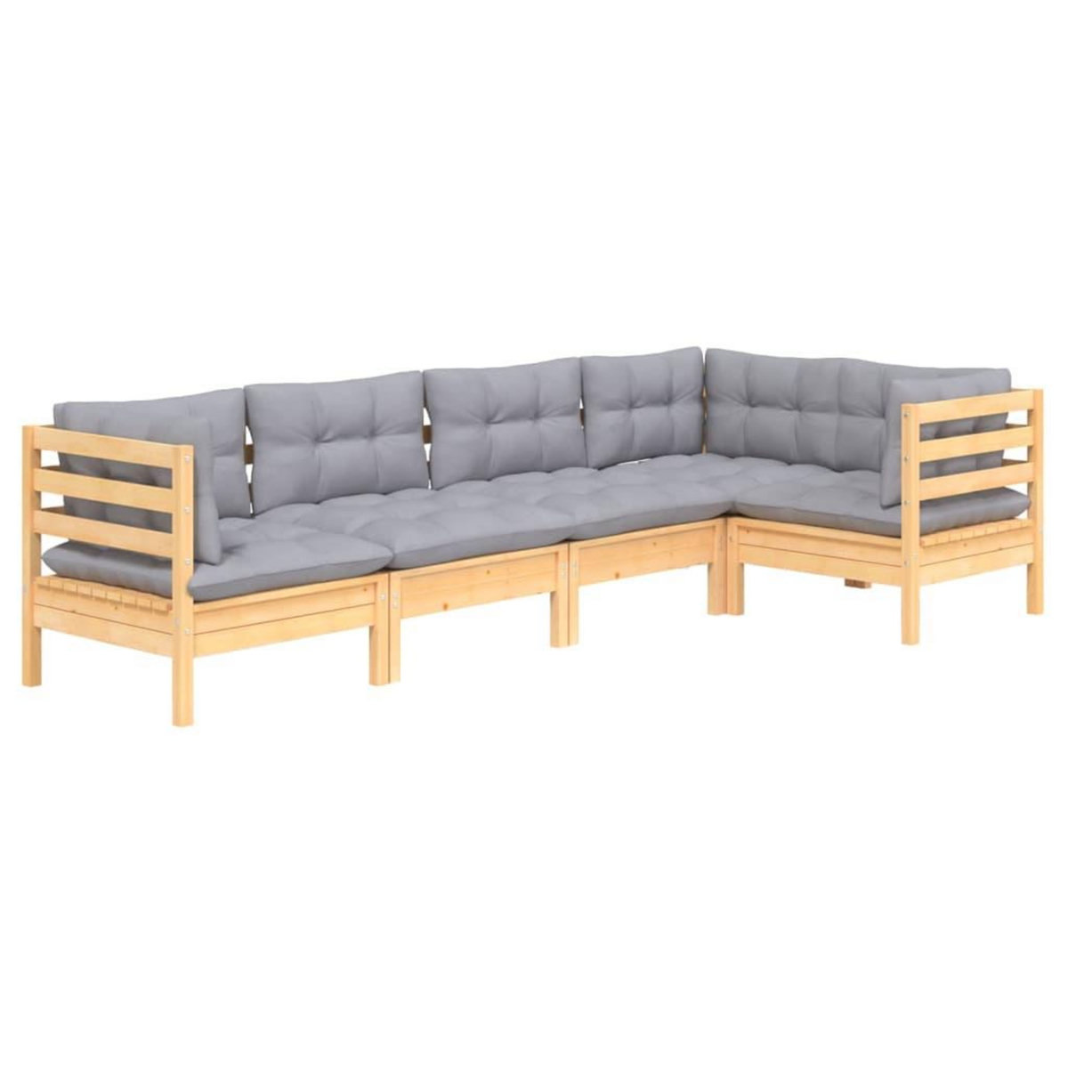 VIDAXL Salon de jardin 5 pcs avec coussins gris bois de pin