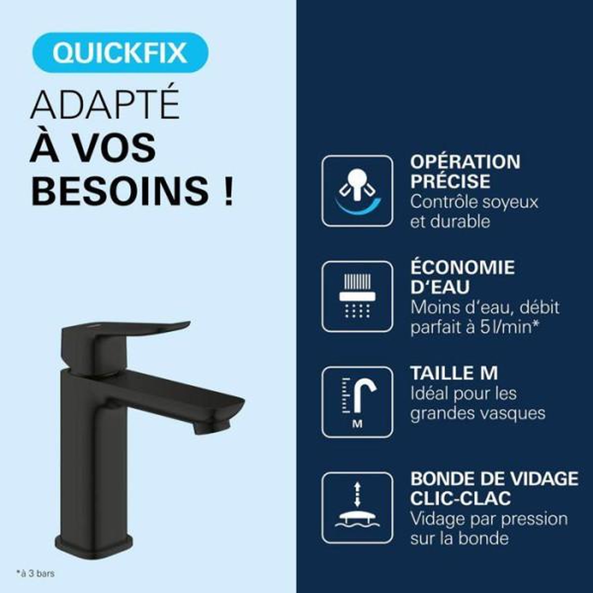 Voir la diapositive 4 : Grohe Mitigeur de lavabo - grohe dice - taille m - vidage clic-clac - noir mat
