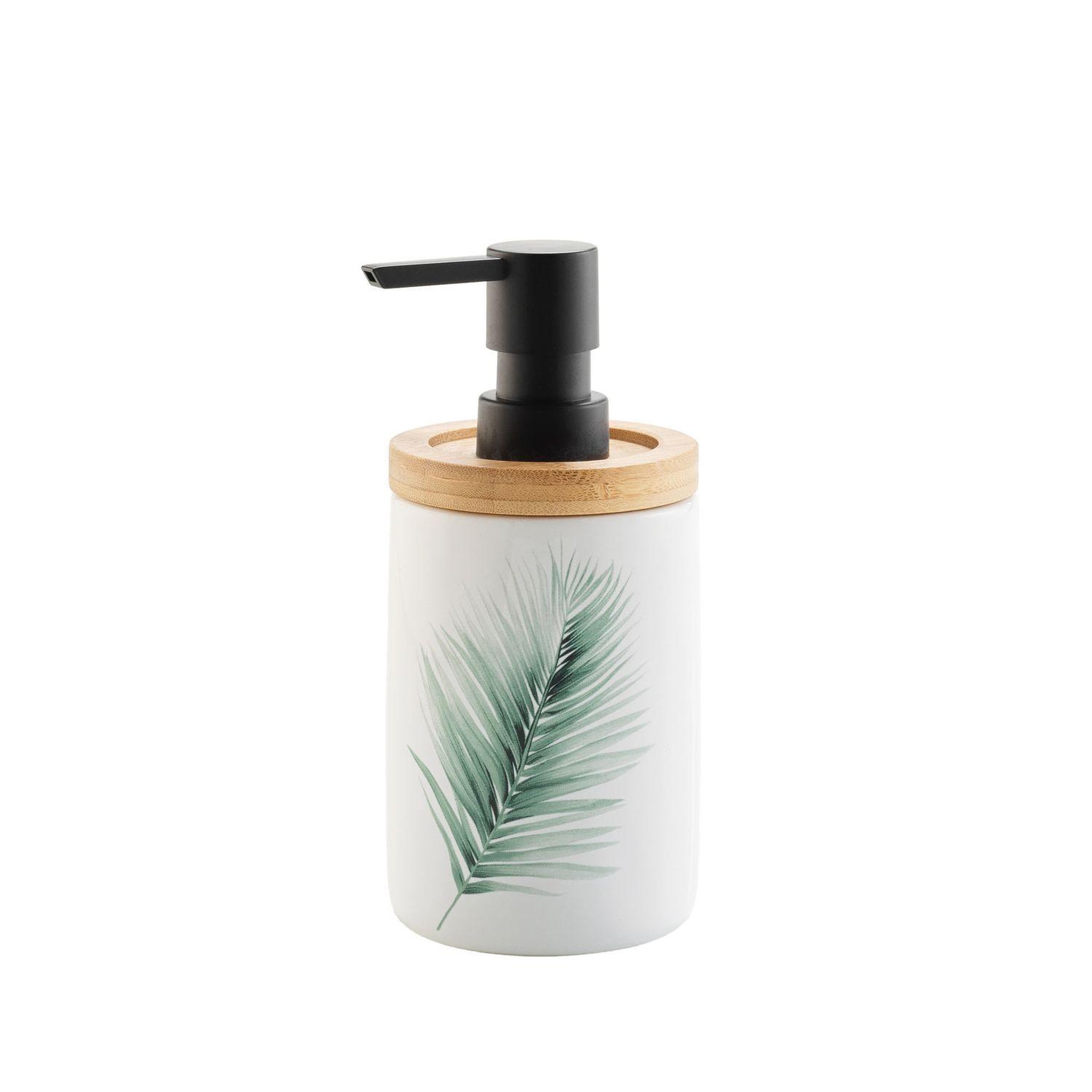 Douceur d'Intérieur Distributeur de savon varadero en céramique et bambou - blanc et vert