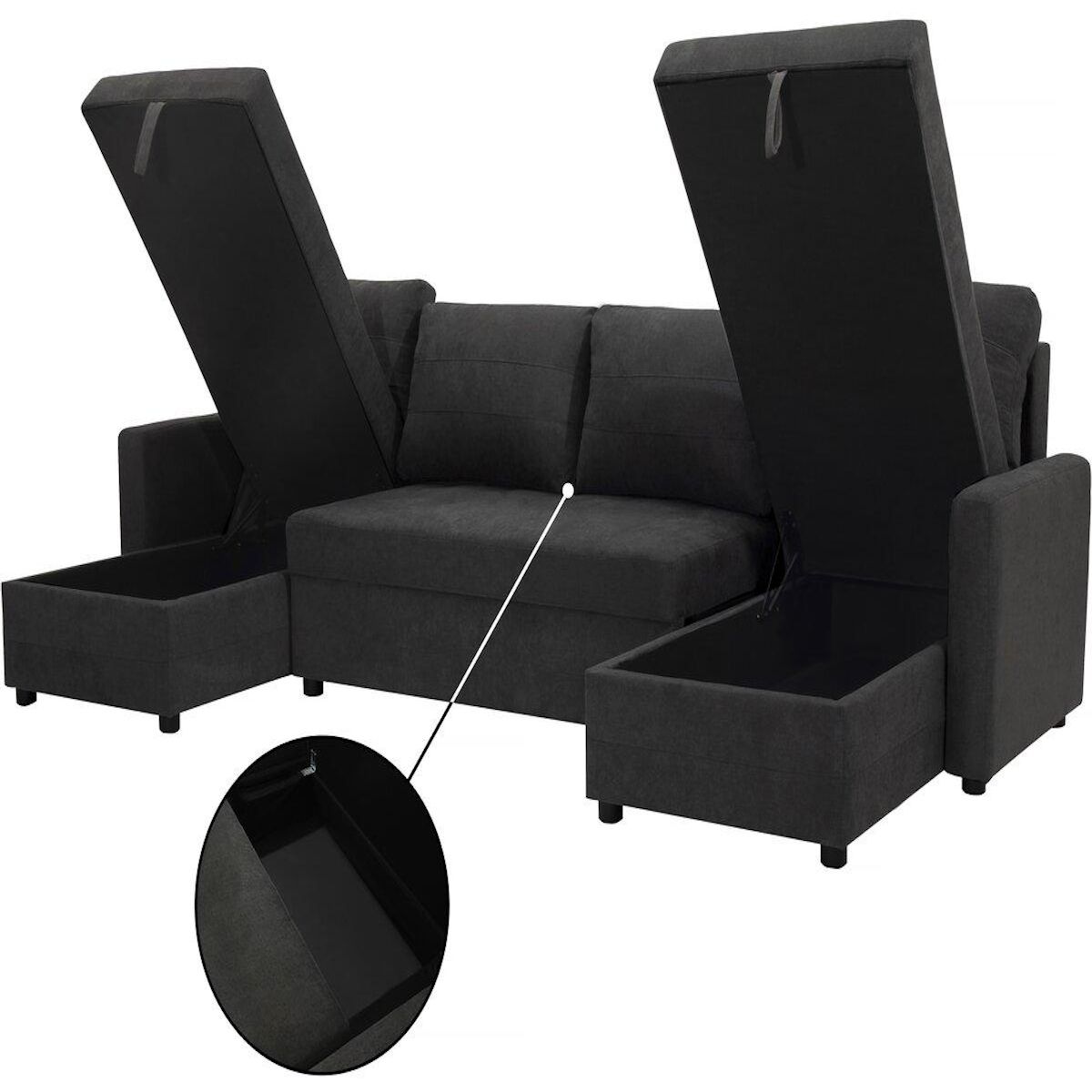 Habitat et Jardin Canapé panoramique convertible avec coffres de rangement  Antoine  - 5 places - Gris foncé