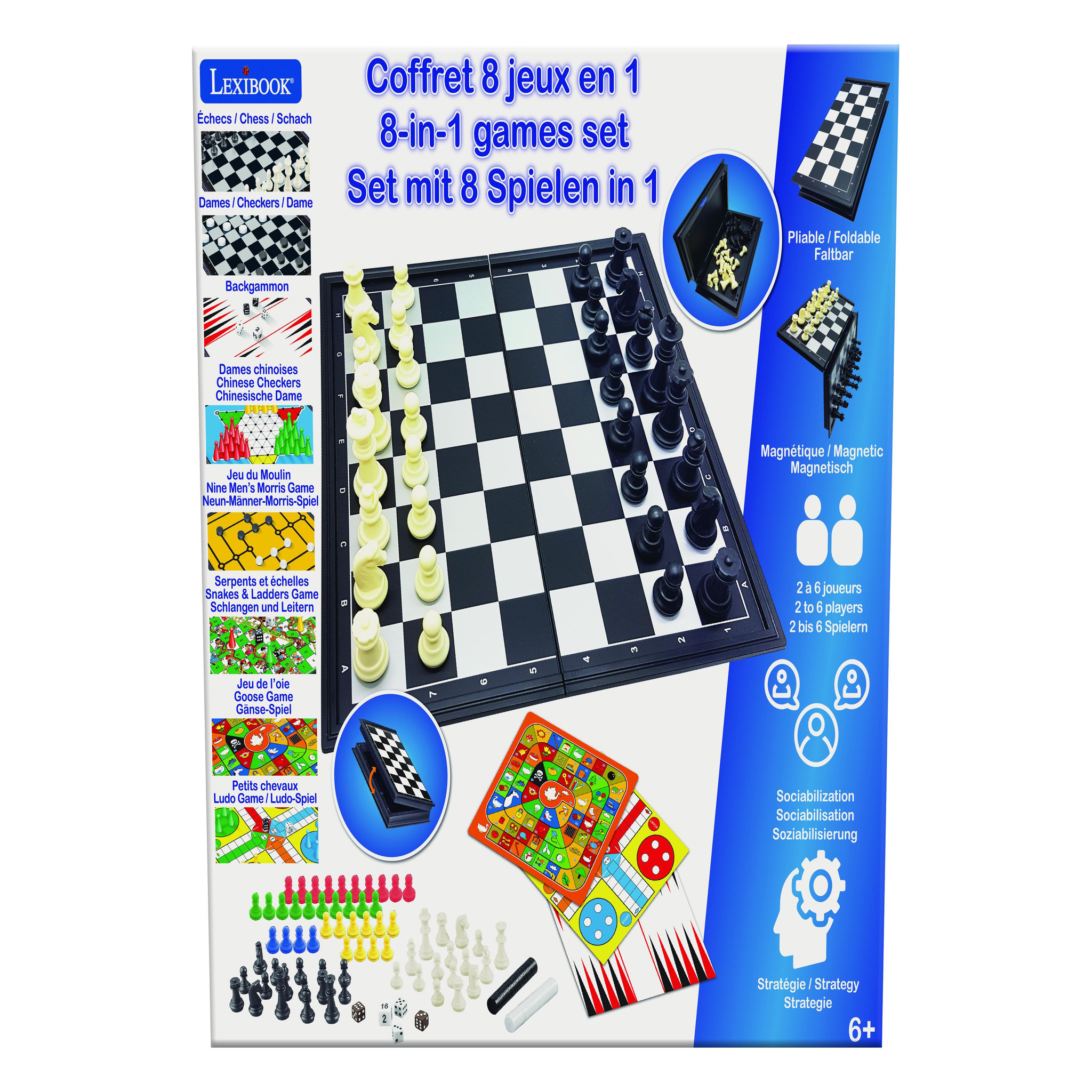Voir la diapositive 5 : Lexibook Coffret 8 Jeux de société avec pions magnétiques