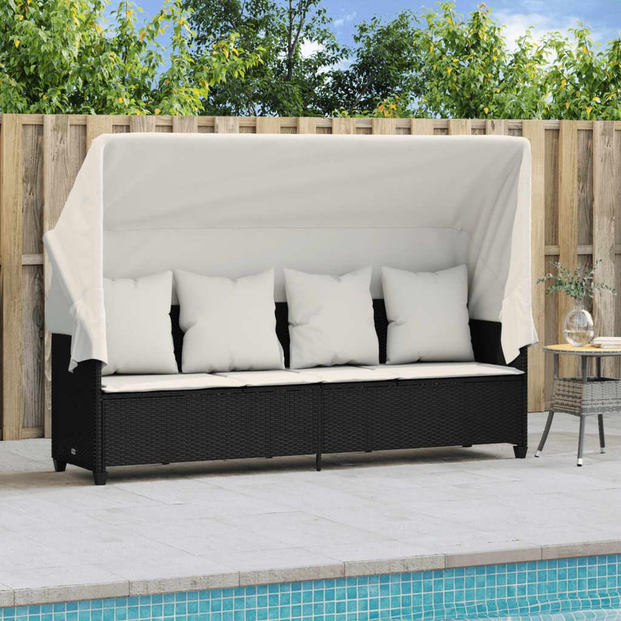 Voir la diapositive 3 : VIDAXL Chaise longue avec auvent et coussins noir resine tressee
