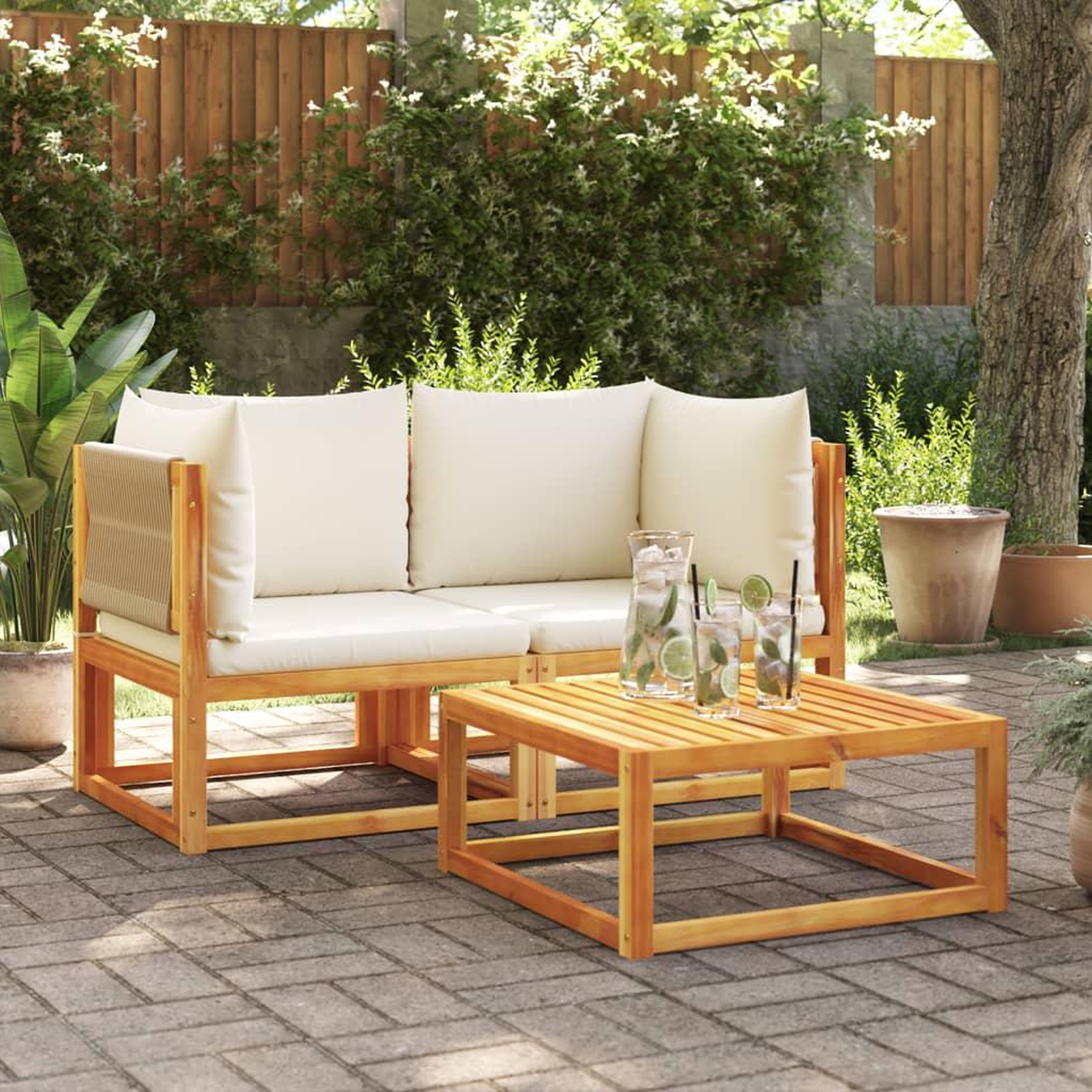 VIDAXL Canapes d'angle de jardin et coussins 2pcs bois massif d'acacia