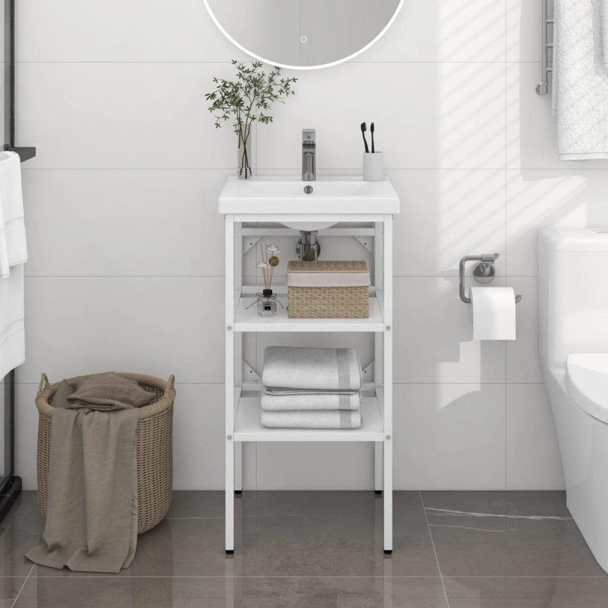 VIDAXL Cadre de lavabo de salle de bain Blanc 40x38x83 cm Fer