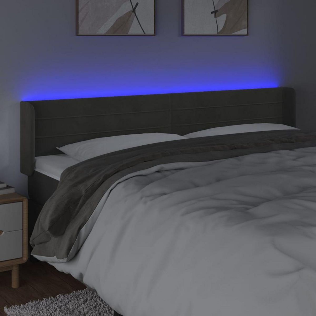 VIDAXL Tete de lit a LED Gris fonce 203x16x78/88 cm Velours
