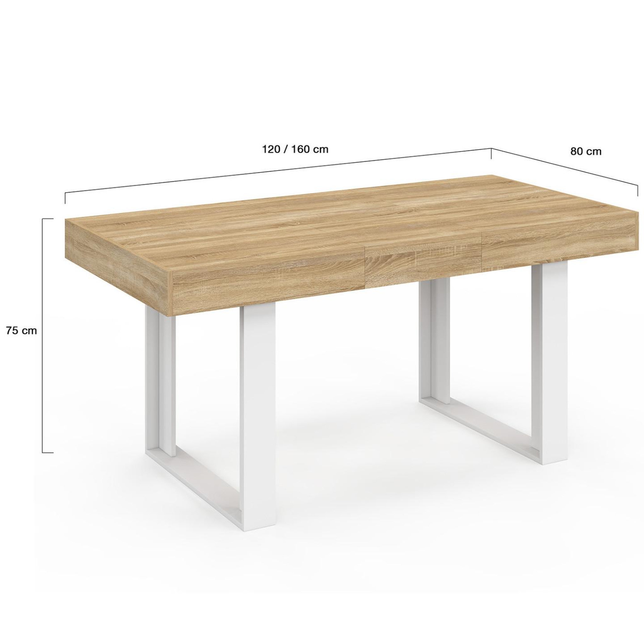 Voir la diapositive 5 : ID MARKET Table à manger extensible rectangle phoenix 4-6 personnes bois et blanc 120-160 cm