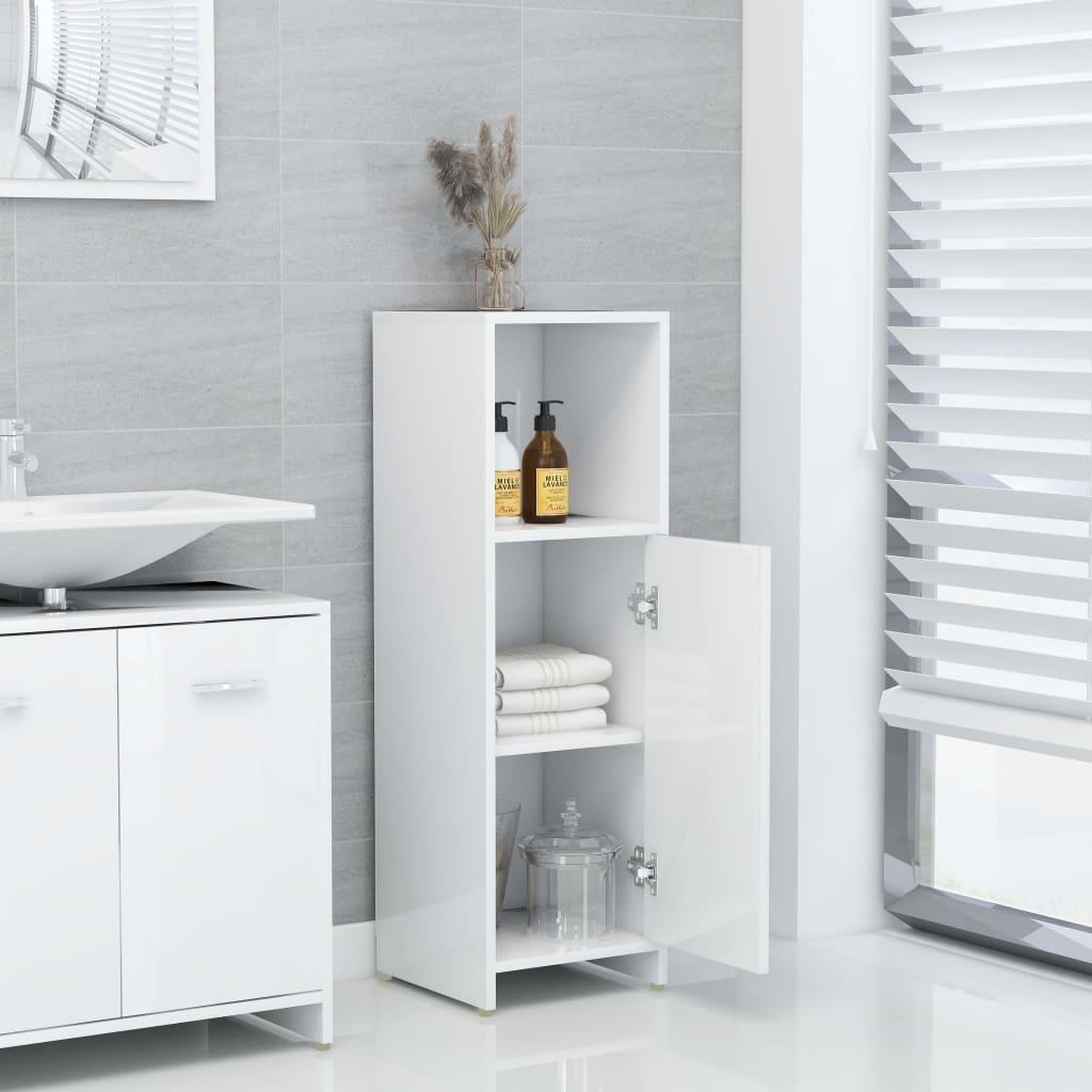 Voir la diapositive 3 : VIDAXL Armoire de salle de bain Blanc brillant 30x30x95 cm