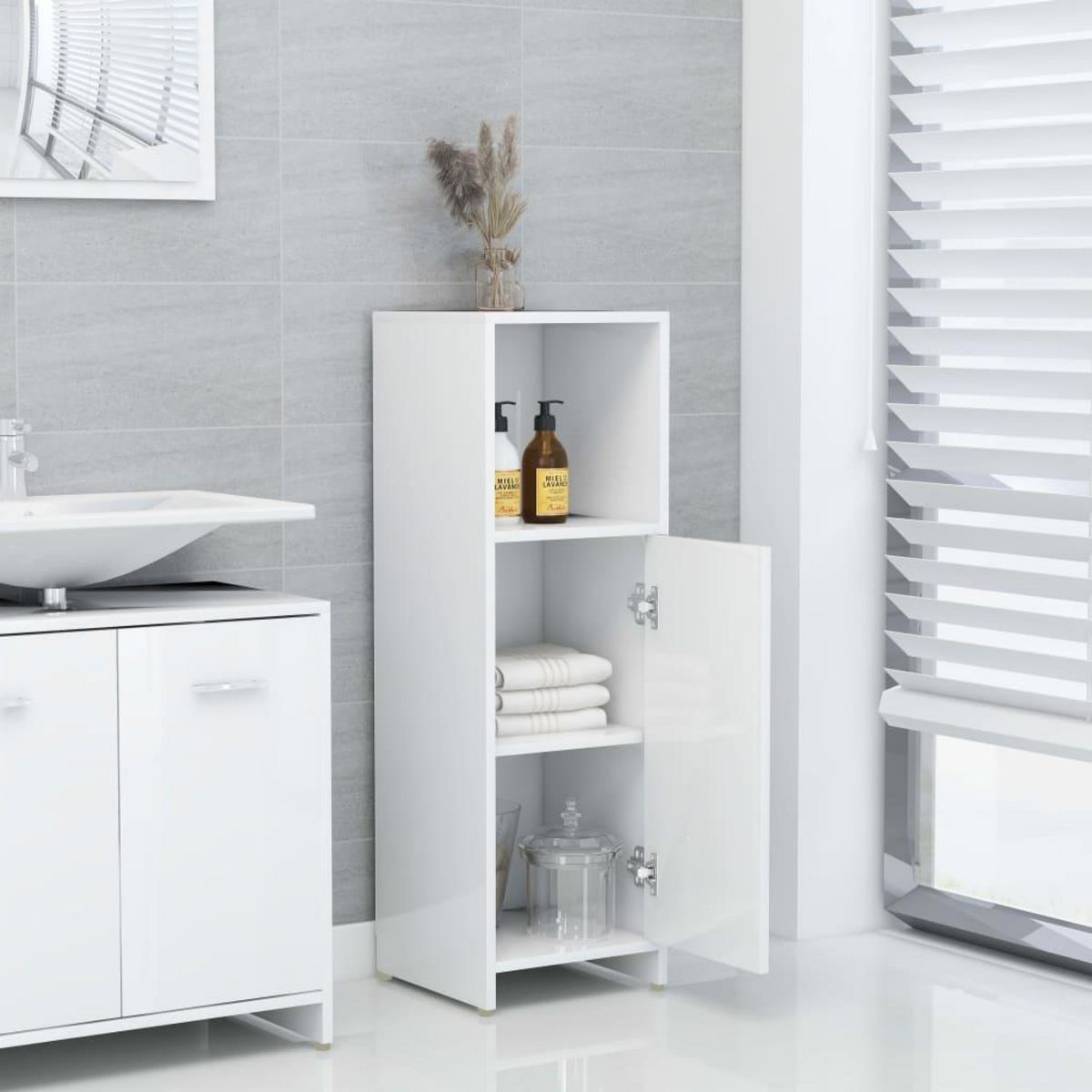 VIDAXL Armoire de salle de bain Blanc brillant 30x30x95 cm