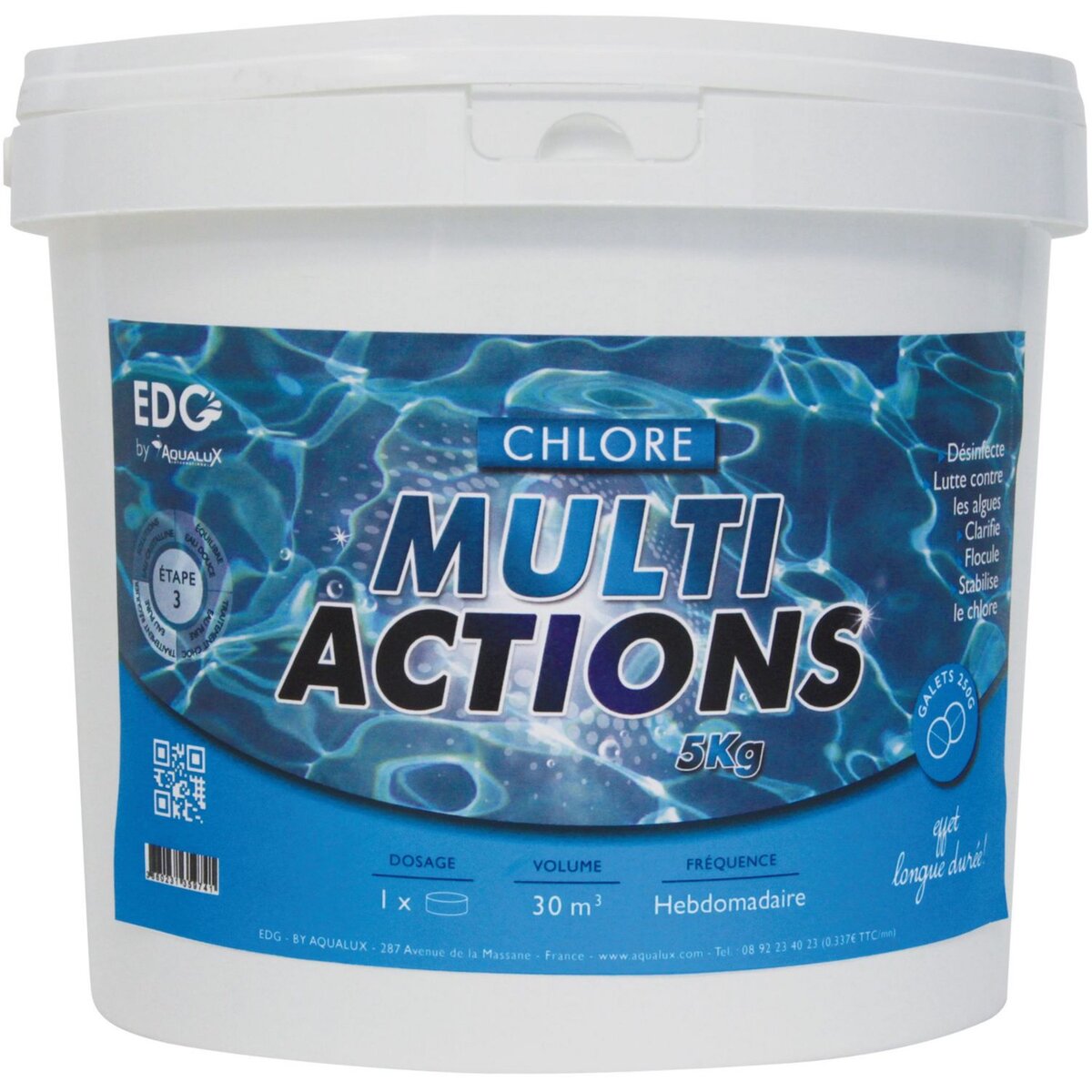 EDG By Aqualux Chlore multi actions galets 250g - Seau de 5 kg