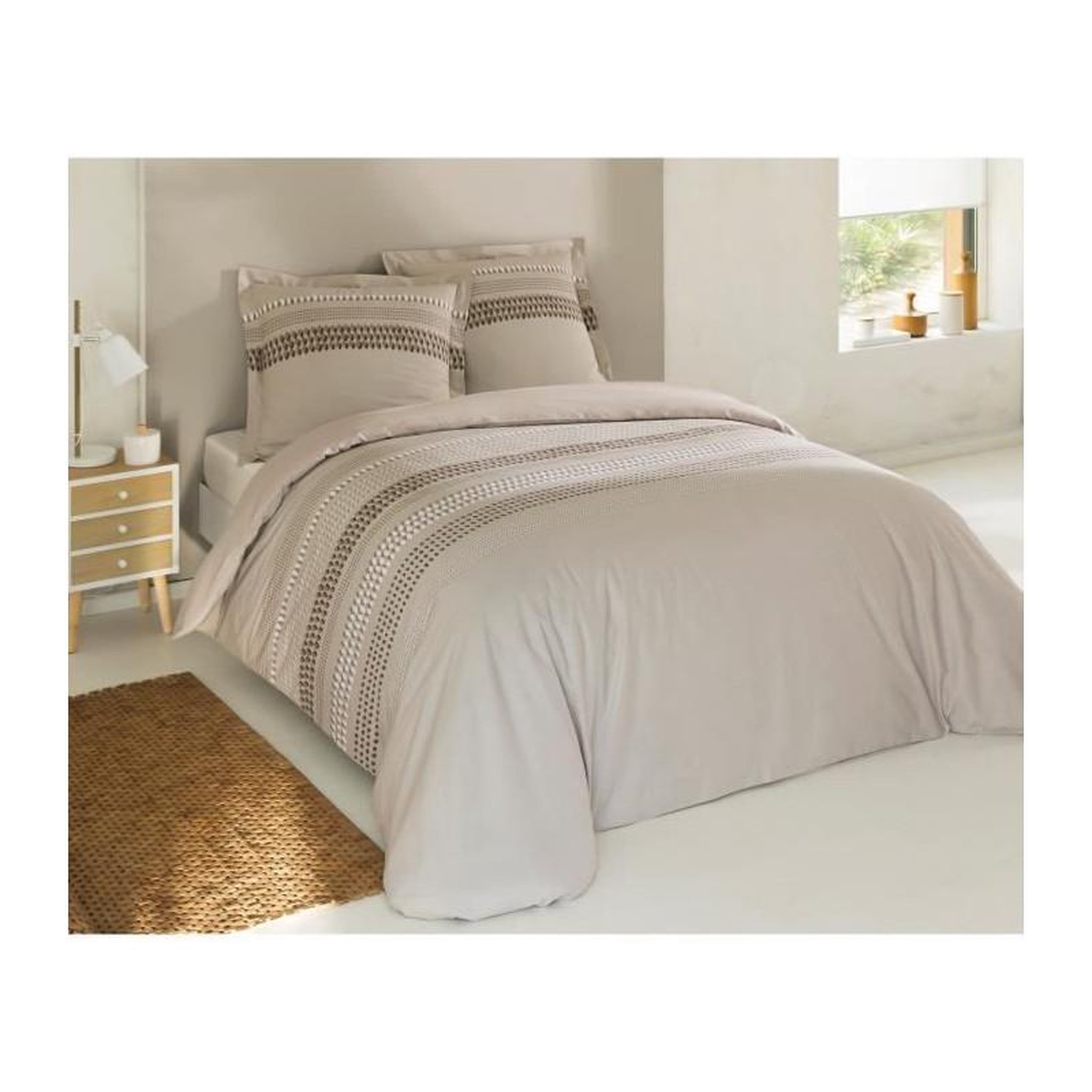 Voir la diapositive 2 : VISION Parure Housse de couette - VISION - Anthony - 140 x 200 cm - 1 taie assortie 65 x 65 cm - Beige - 100% coton