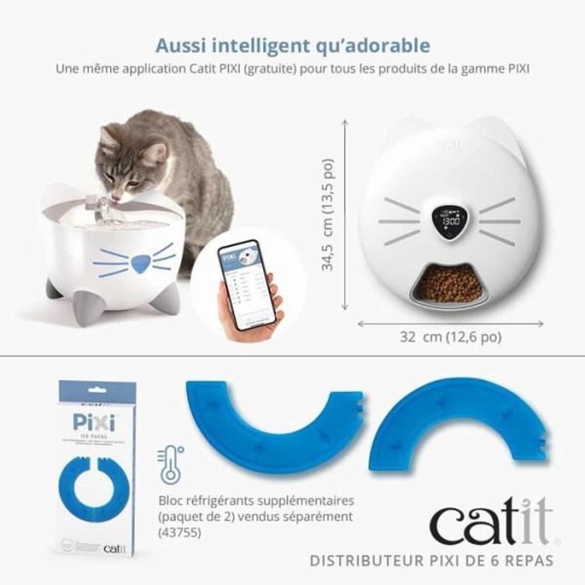 Voir la diapositive 6 : MARKET24 Distributeur de repas pour chat connecté - CATIT - PIXI SMART - 6 x 170ml - Ecran tactile LCD - Avec Blocs réfrigérants