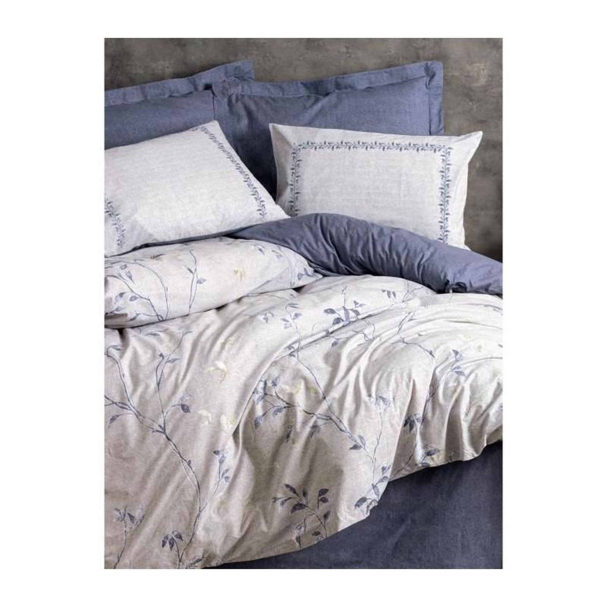 Voir la diapositive 4 : GENERIQUE Parure de lit - 129CTN64417 - 1 housse de couette 220 x 240 cm + 2 taies d'oreiller 60 x 60 cm - 100% coton ranforcé - Bleu