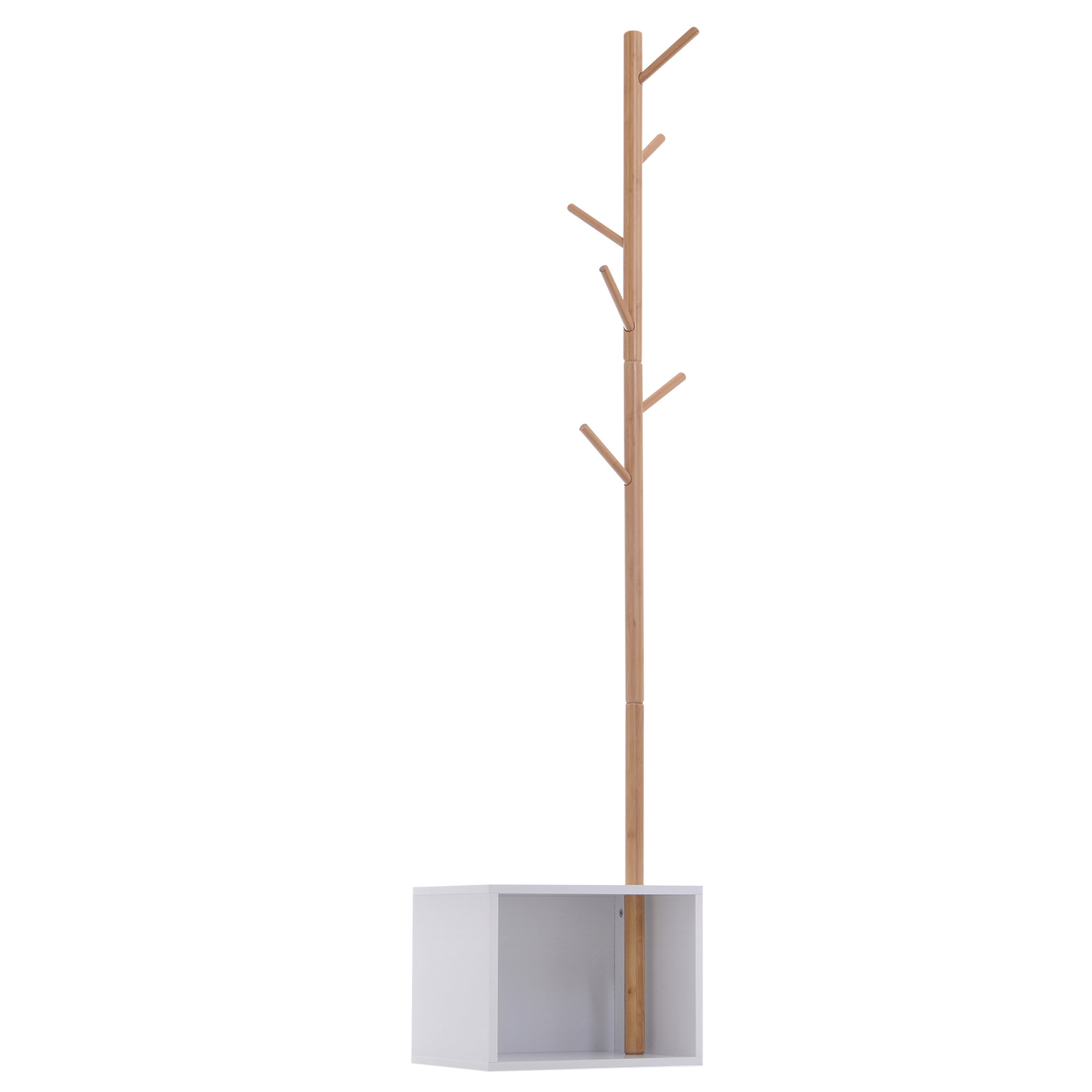 Voir la diapositive 1 : HOMCOM HOMCOM Meuble rangement porte-manteaux 2 en 1 design contemporain cosy dim. 40L x 30l x 180H cm MDF blanc bois massif bambou