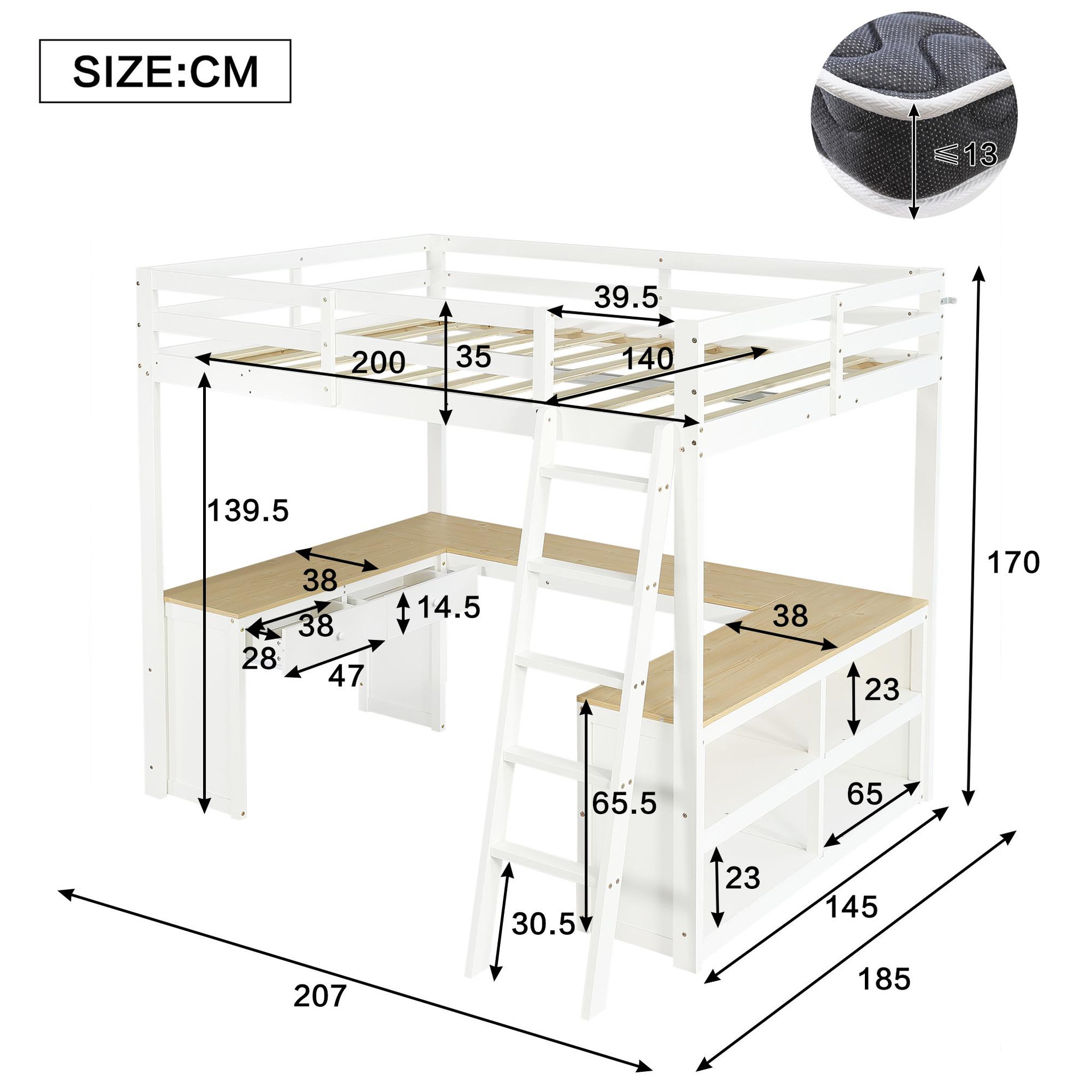 Voir la diapositive 3 : MERAX Lit mezzanine 90x200 cm coloris blanc pin
