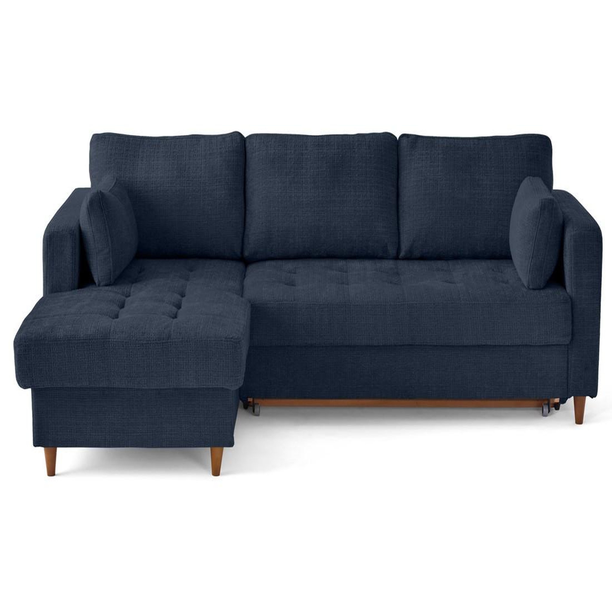 BEST MOBILIER Anna - canapé d'angle gauche 4 places convertible avec coffre en velours texturé. Coloris disponibles : Vert, Gris, Violet, Beige, Orange