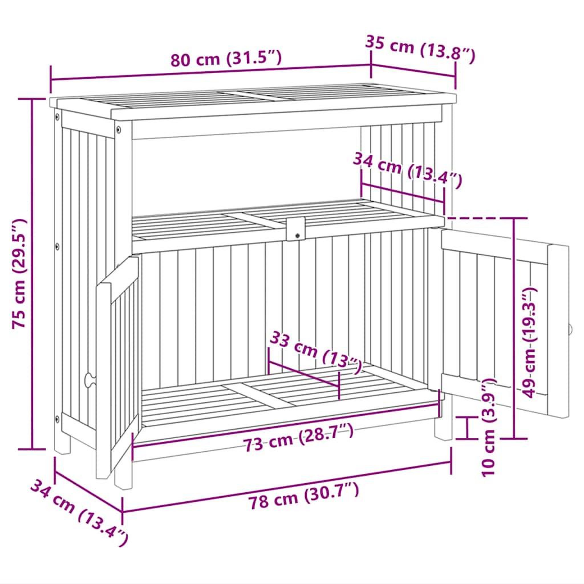 Voir la diapositive 6 : VIDAXL Table console de jardin 80x35x75 cm bois massif d'acacia