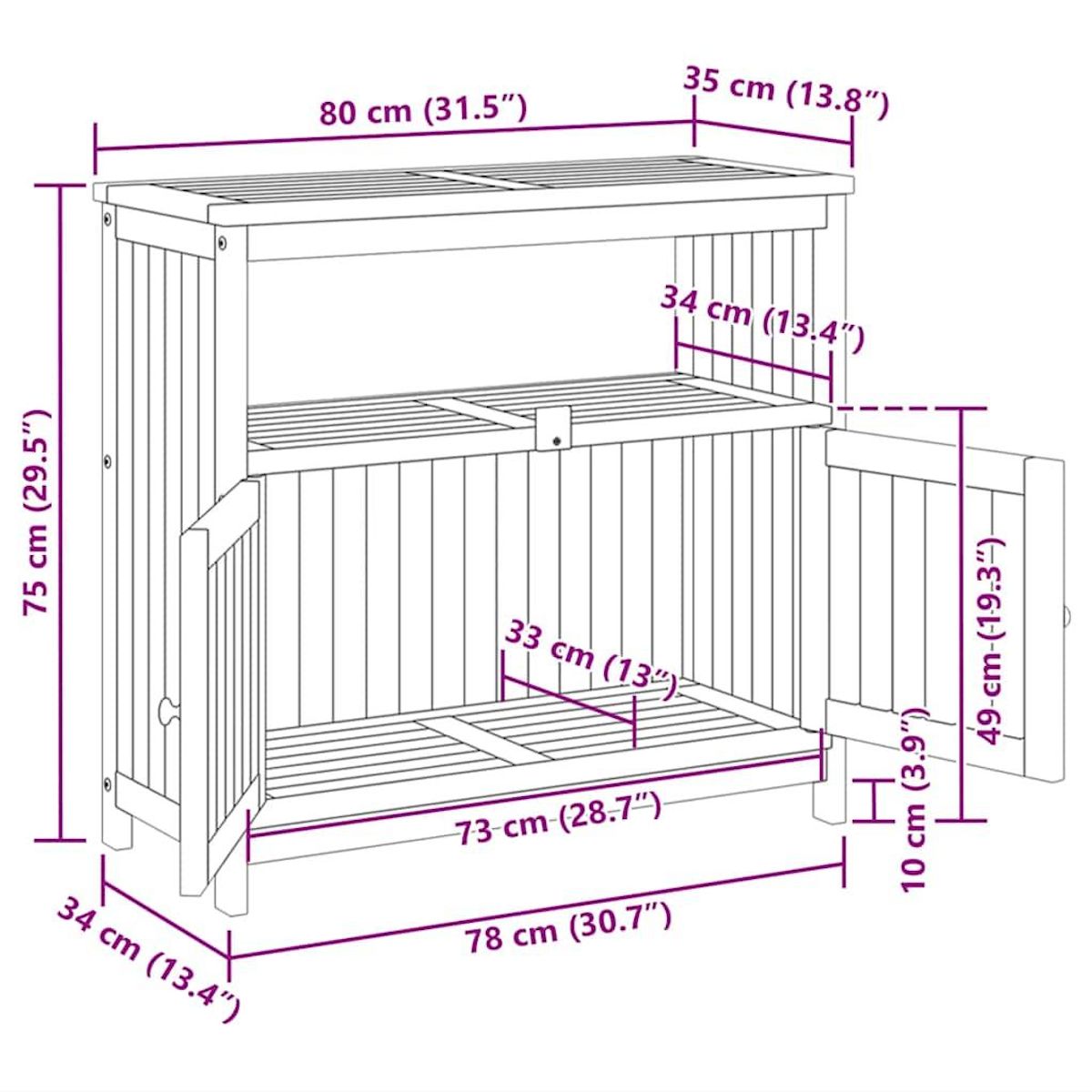 VIDAXL Table console de jardin 80x35x75 cm bois massif d'acacia