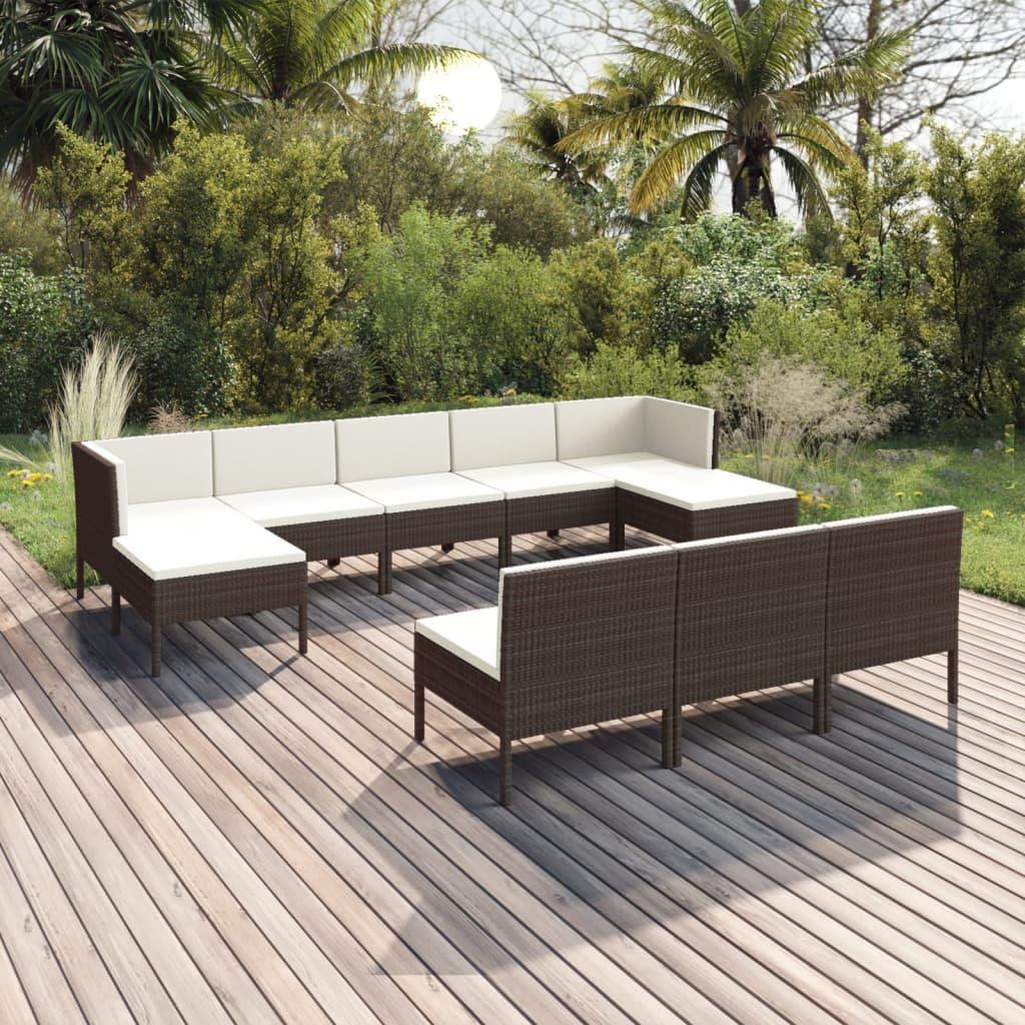 Voir la diapositive 1 : VIDAXL Salon de jardin 10 pcs avec coussins Resine tressee Marron