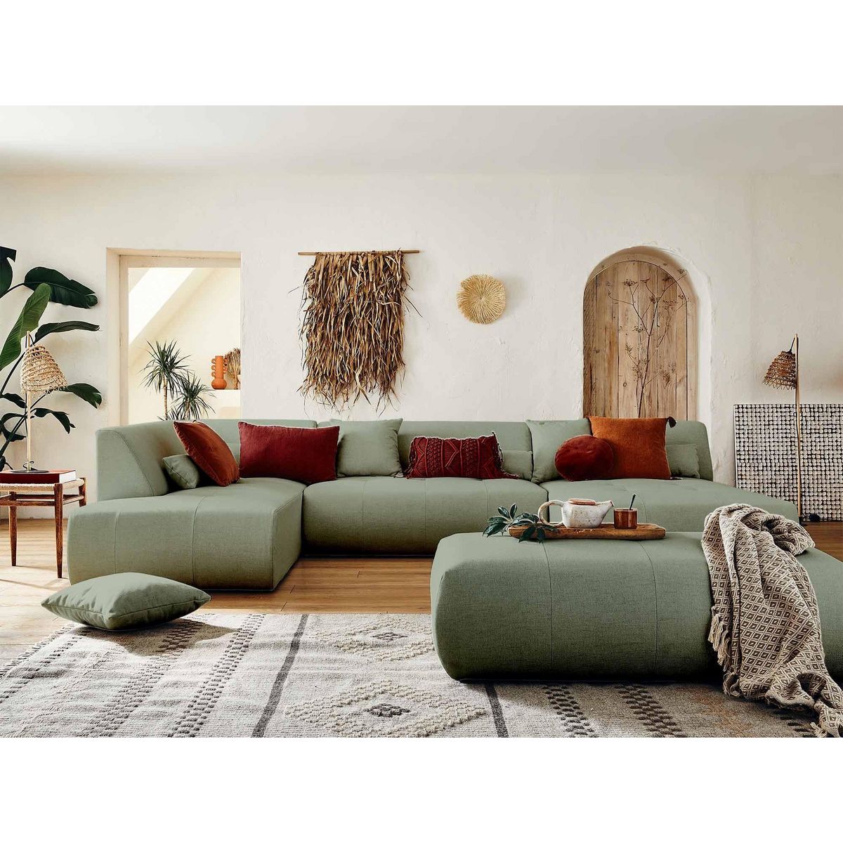 LISA DESIGN Onyx - canapé modulable panoramique d'angle gauche 7 places - en tissu